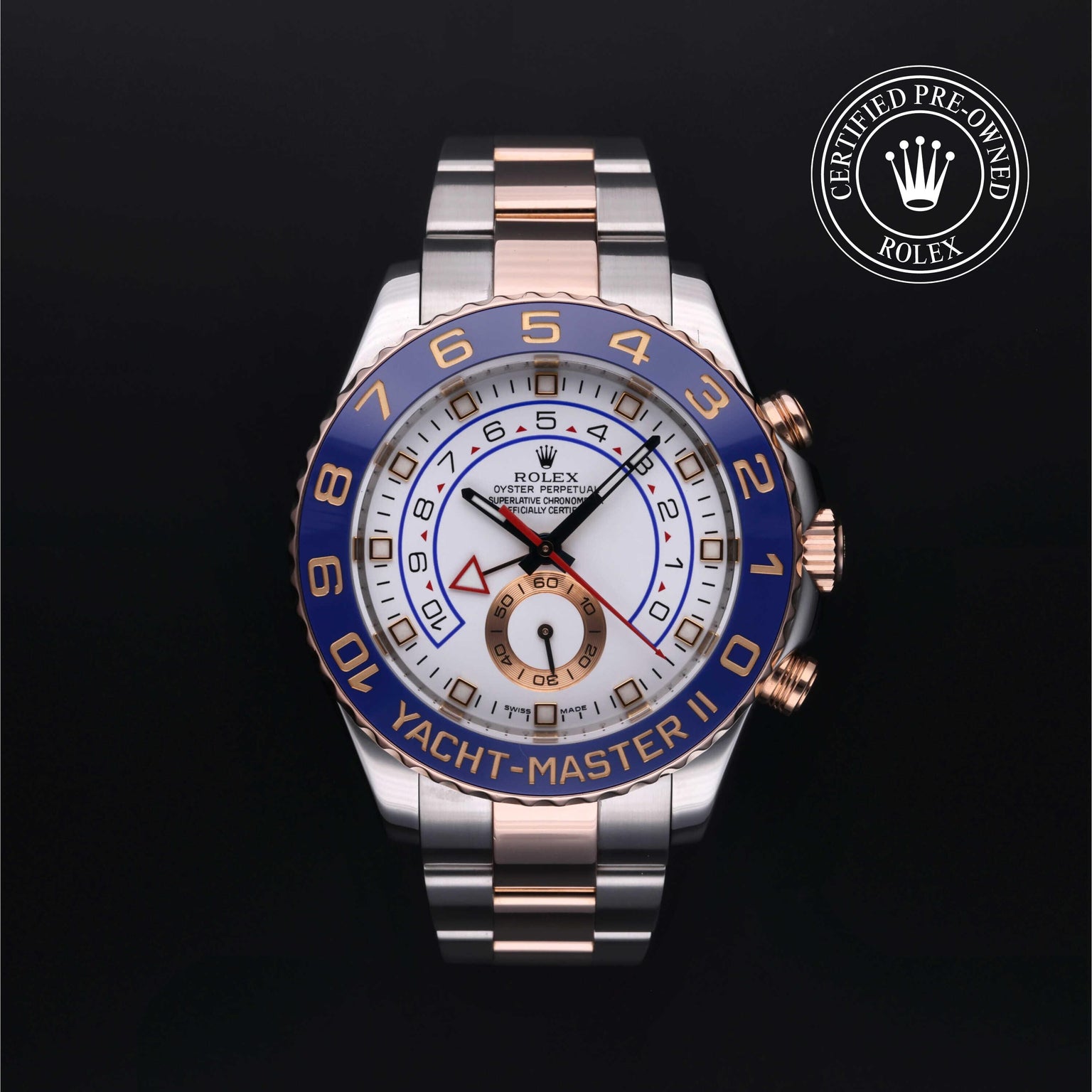 Rolex Certified Pre-owned Yacht-Master M116681-0001 front on black background