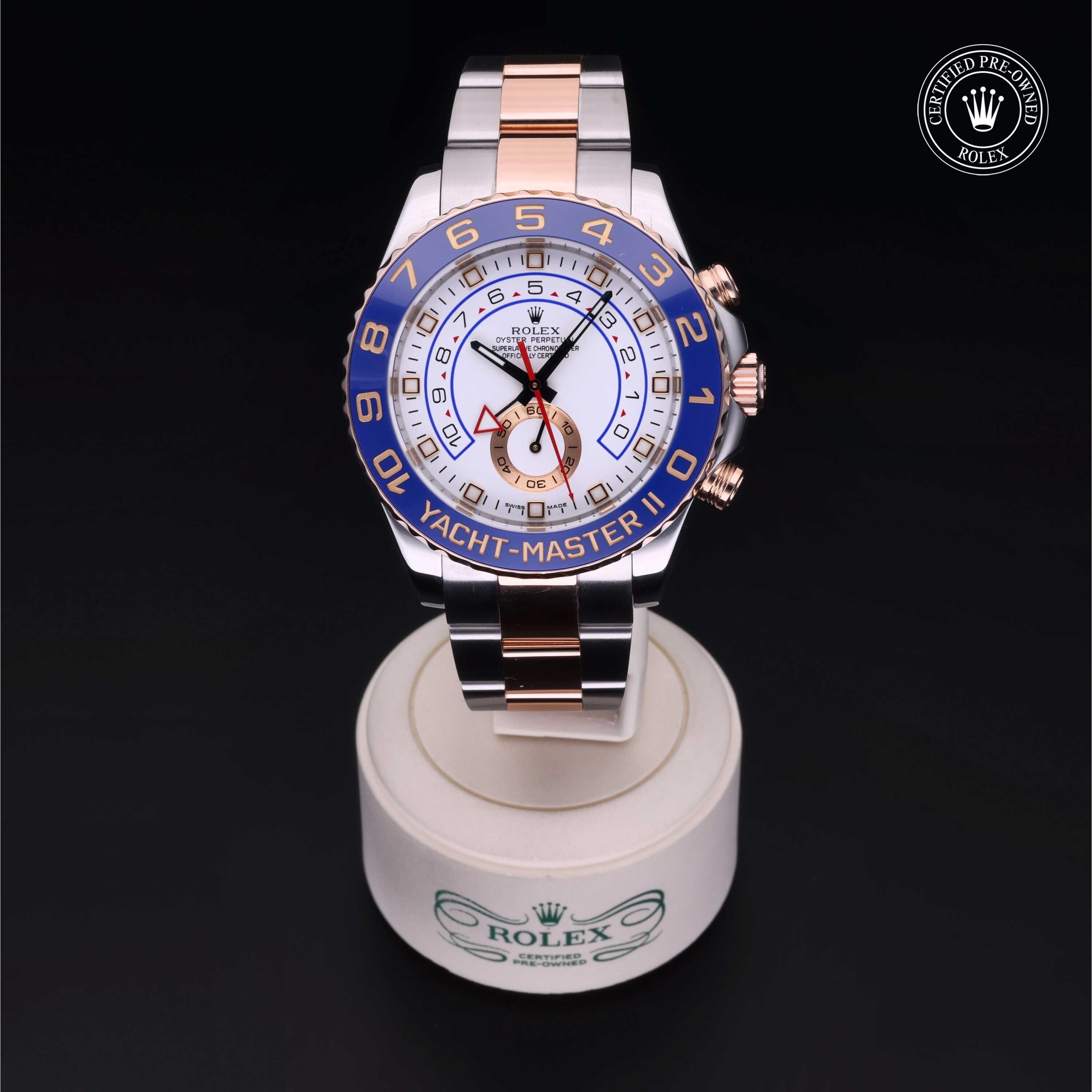 Rolex Certified Pre-owned Yacht-Master M116681-0001 front on black background