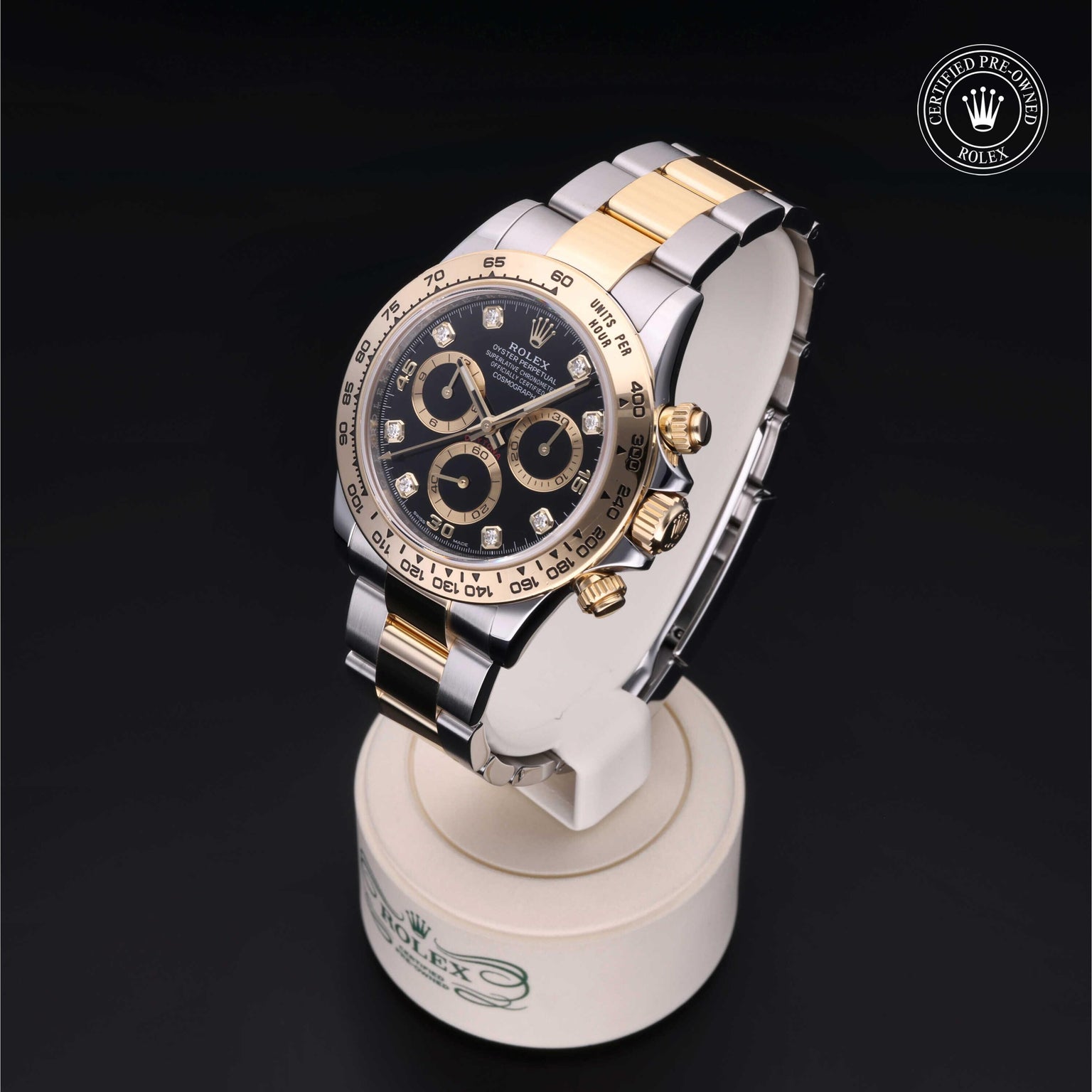 Rolex Certified Pre-owned Daytona M116503-0011 front on black background
