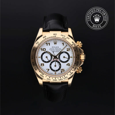 Rolex Certified Pre-owned Daytona M16518-0002 front on black background