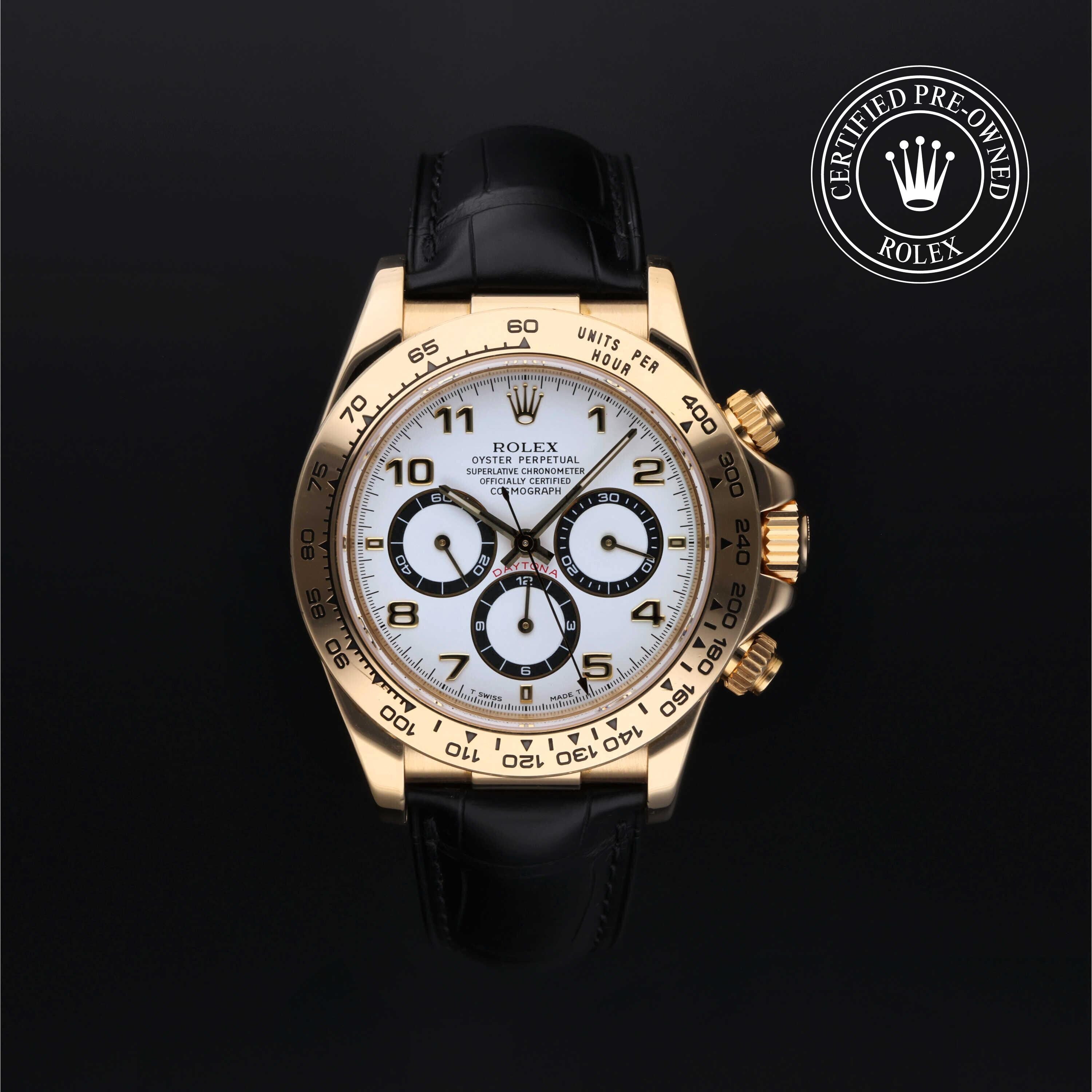 Rolex Certified Pre-owned Daytona M16518-0002 front on black background
