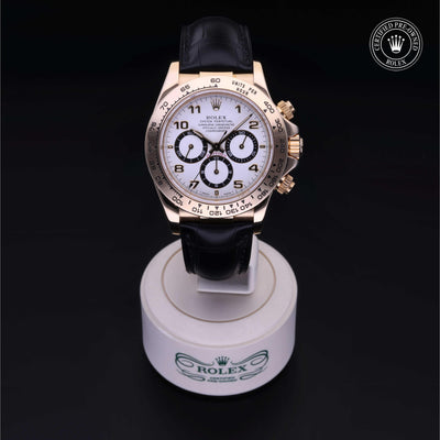 Rolex Certified Pre-owned Daytona M16518-0002 front on black background