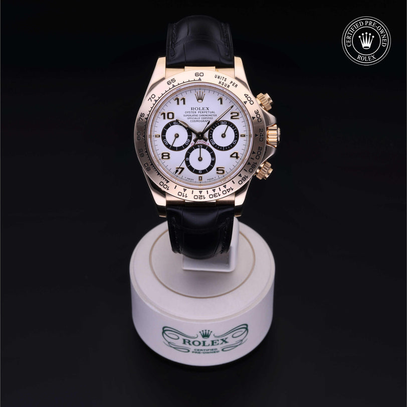 Rolex Certified Pre-owned Daytona M16518-0002 front on black background