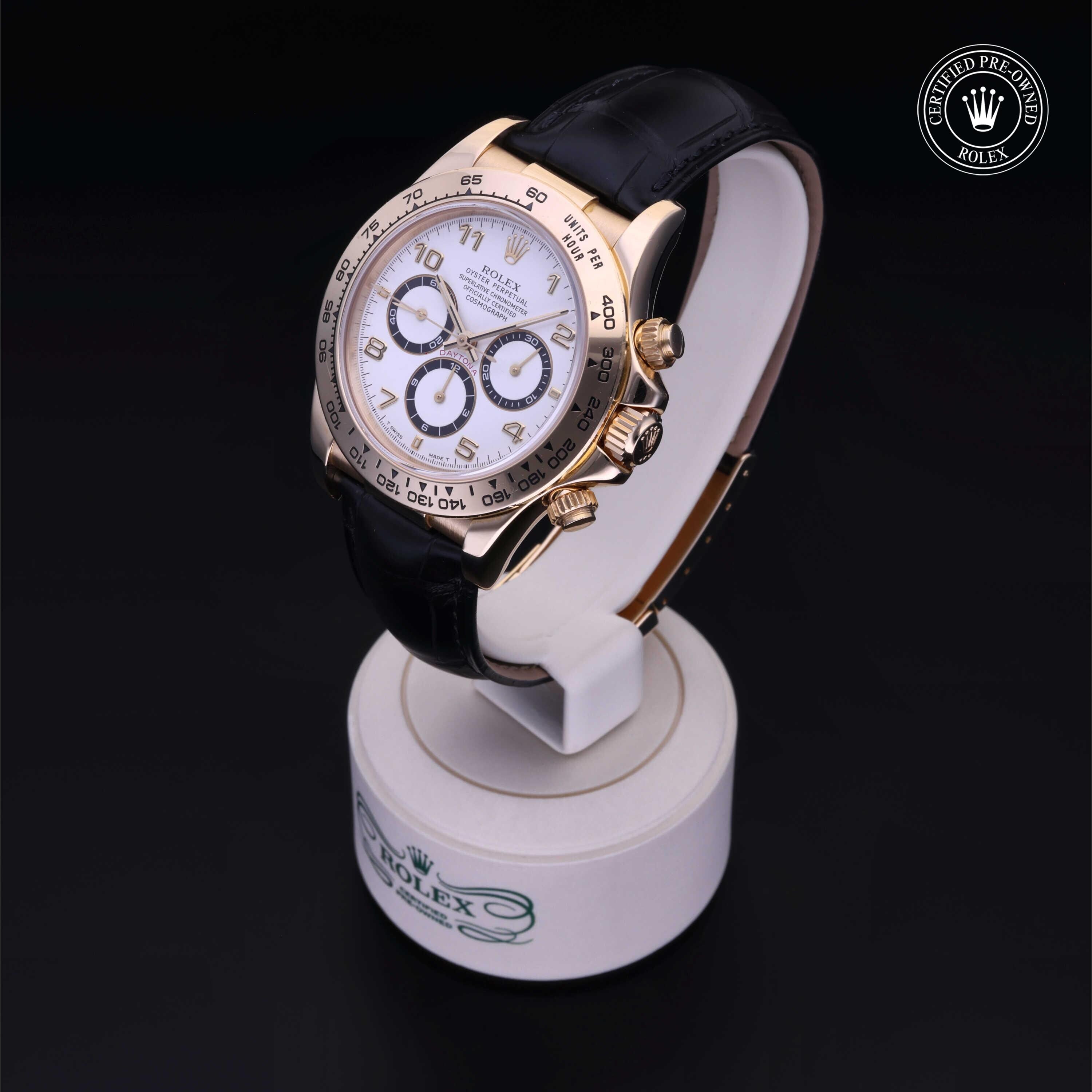 Rolex Certified Pre-owned Daytona M16518-0002 front on black background