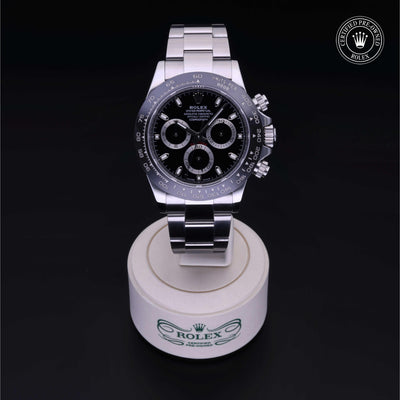 Rolex Certified Pre-owned Daytona M116500LN-0002 front on black background