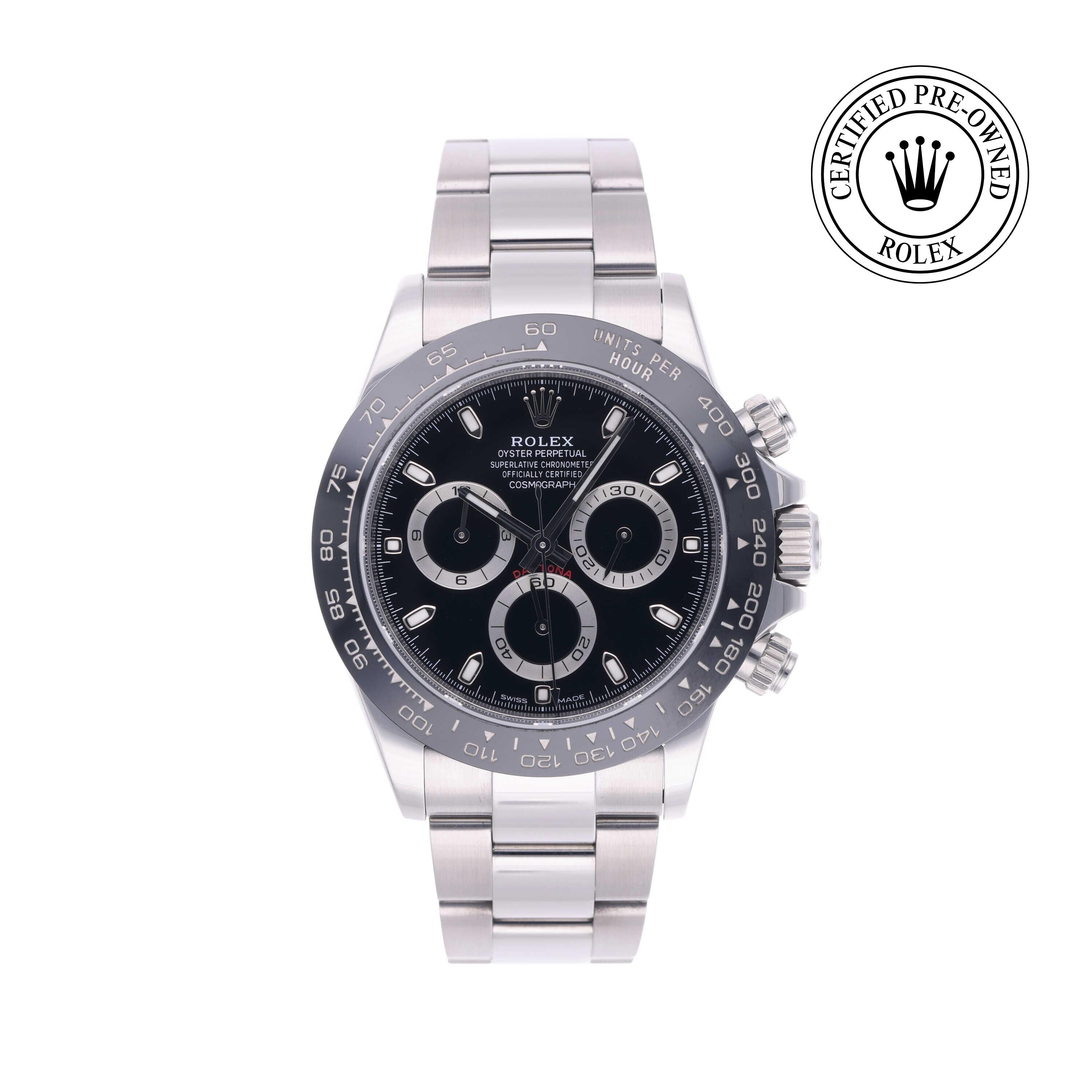 Rolex Certified Pre-owned Daytona M116500LN-0002 front on white background