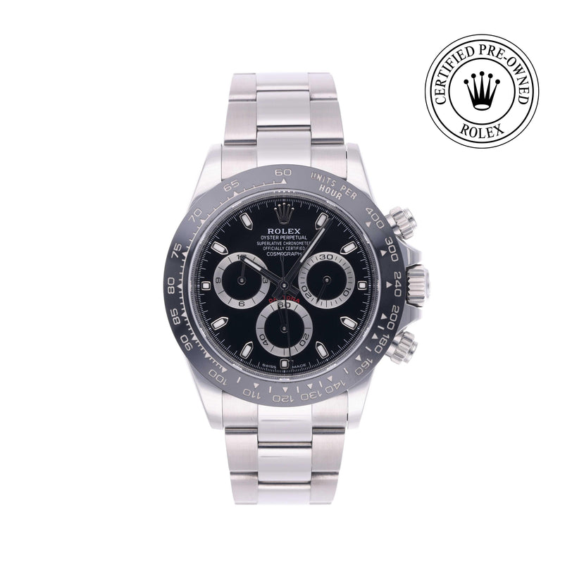 Rolex Certified Pre-owned Daytona M116500LN-0002 front on white background