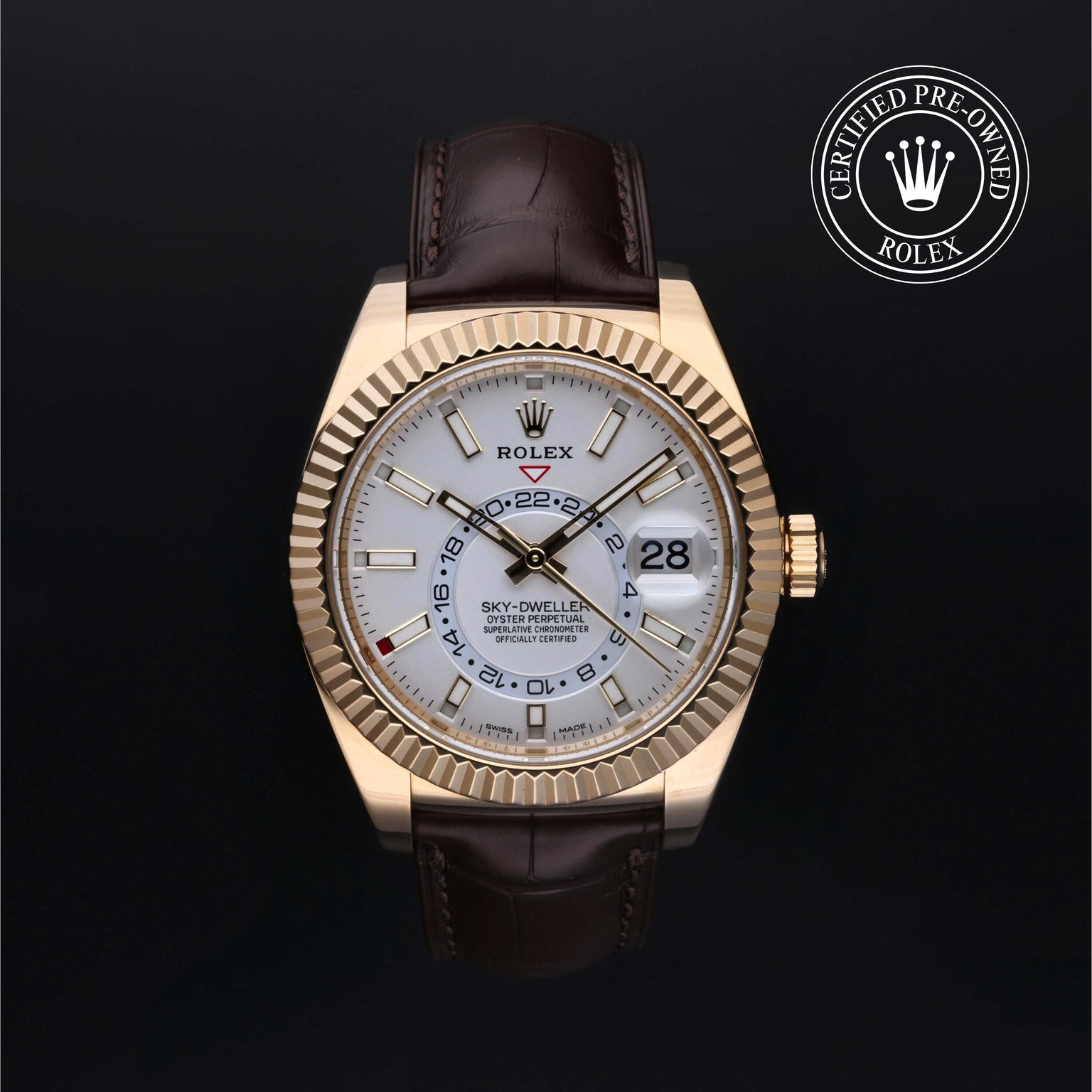 Rolex Certified Pre-owned Sky-Dweller M326138-0009 front on black background