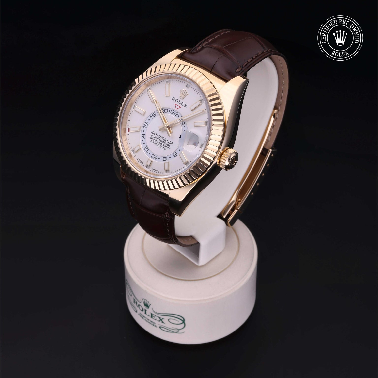 Rolex Certified Pre-owned Sky-Dweller M326138-0009 front on black background