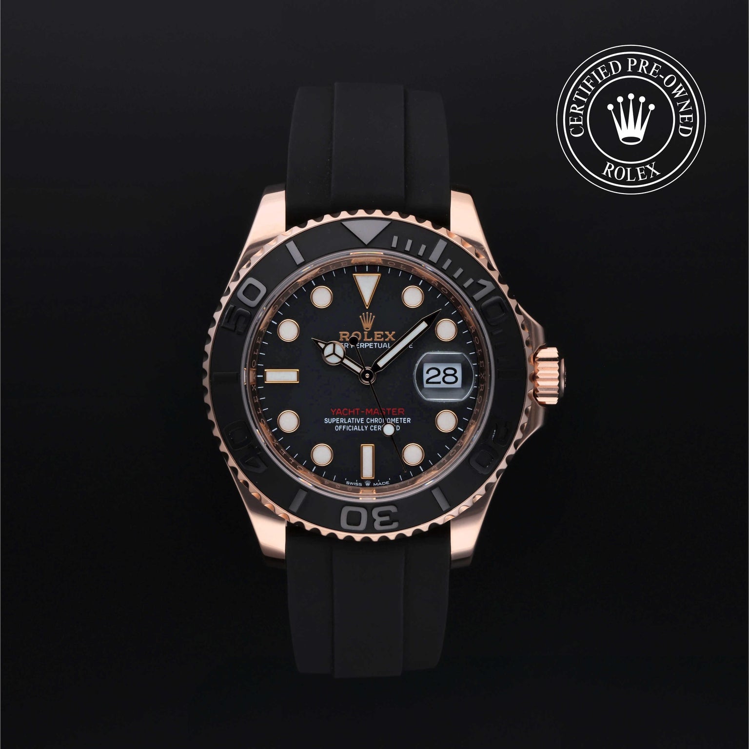 Rolex Certified Pre-owned Yacht-Master M126655-0001 front on black background