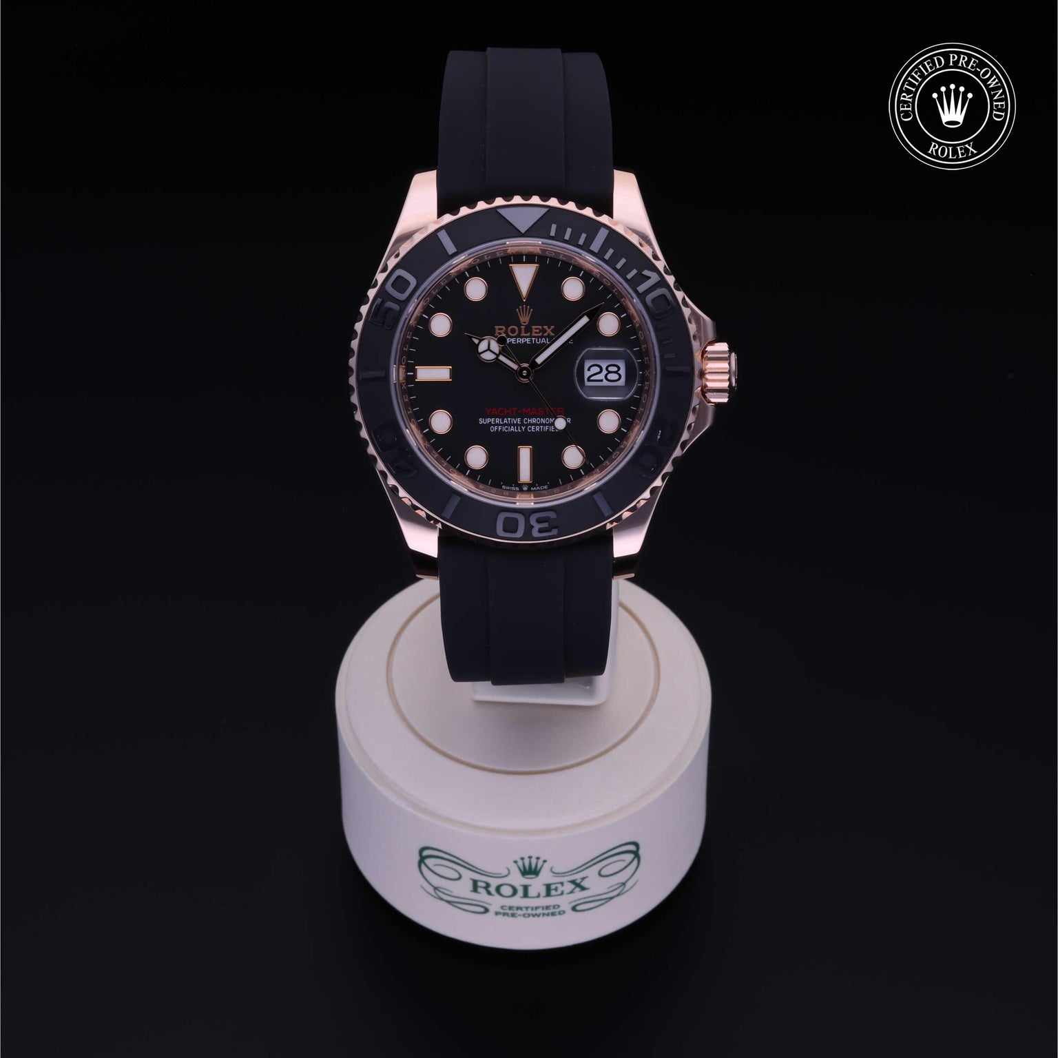 Rolex Certified Pre-owned Yacht-Master M126655-0001 front on black background