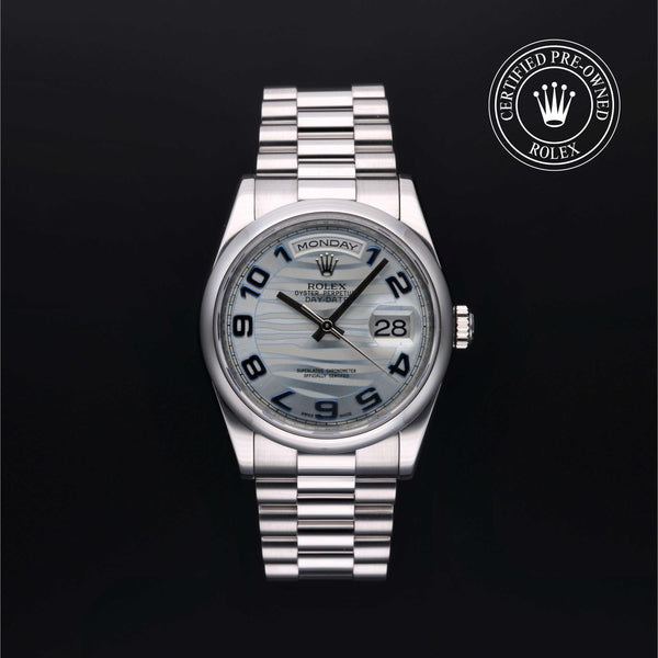 Rolex Certified Pre-owned Day-date M118206-0095 front on black background