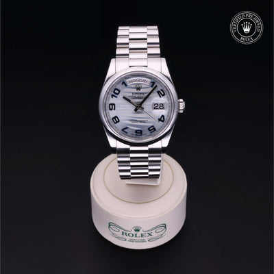 Rolex Certified Pre-owned Day-date M118206-0095 front on black background