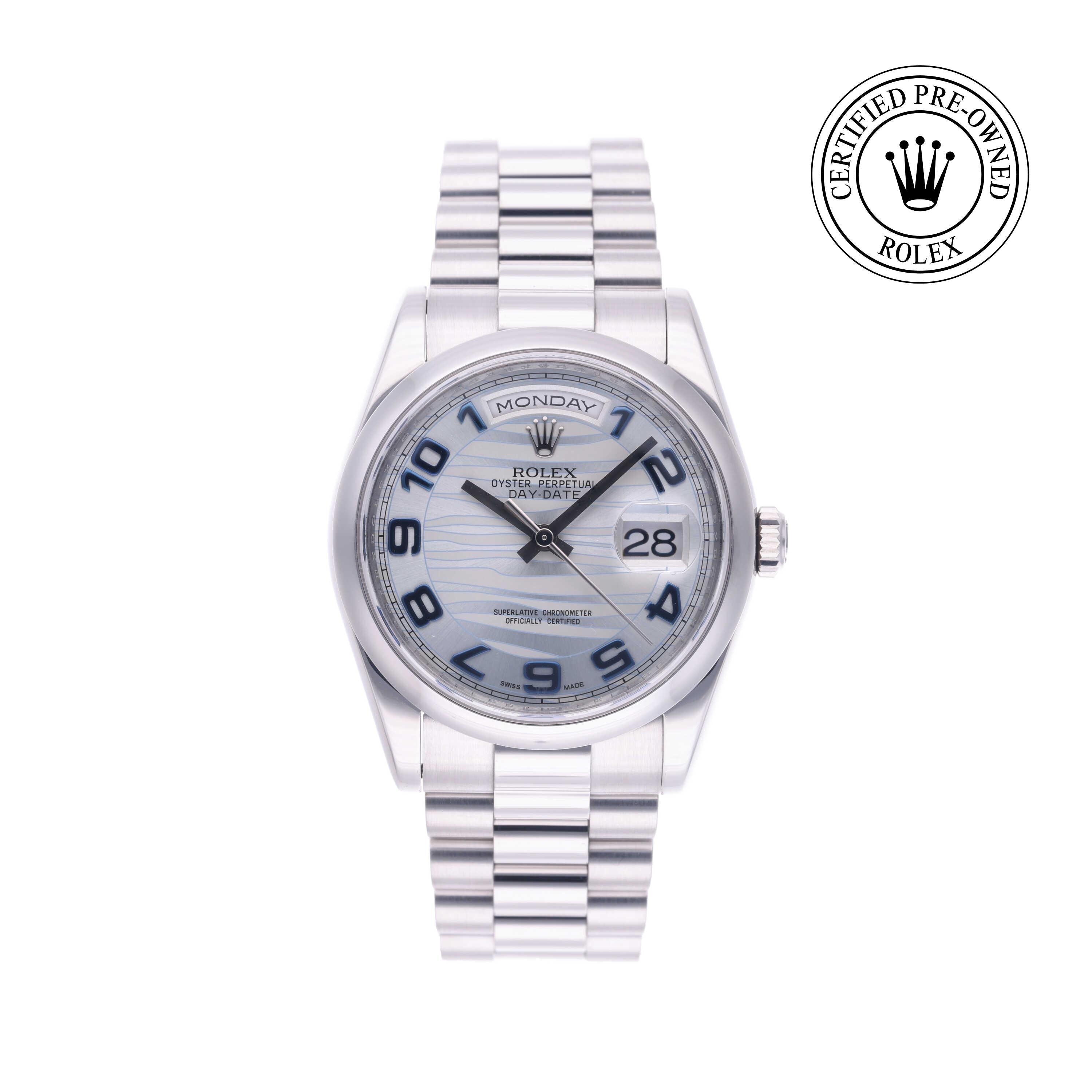 Rolex Certified Pre-owned Day-date M118206-0095 front on white background