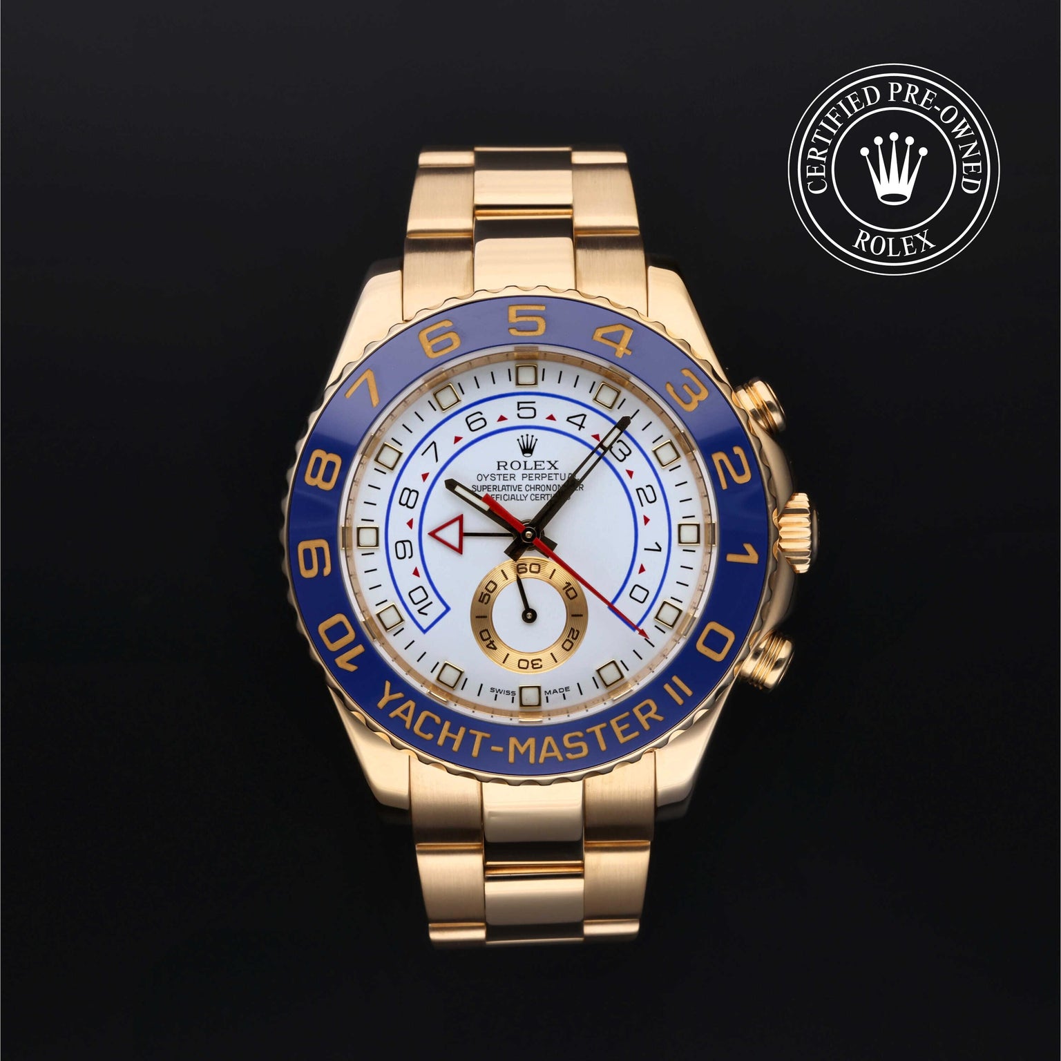 Rolex Certified Pre-owned Yacht-Master M116688-0001 front on black background