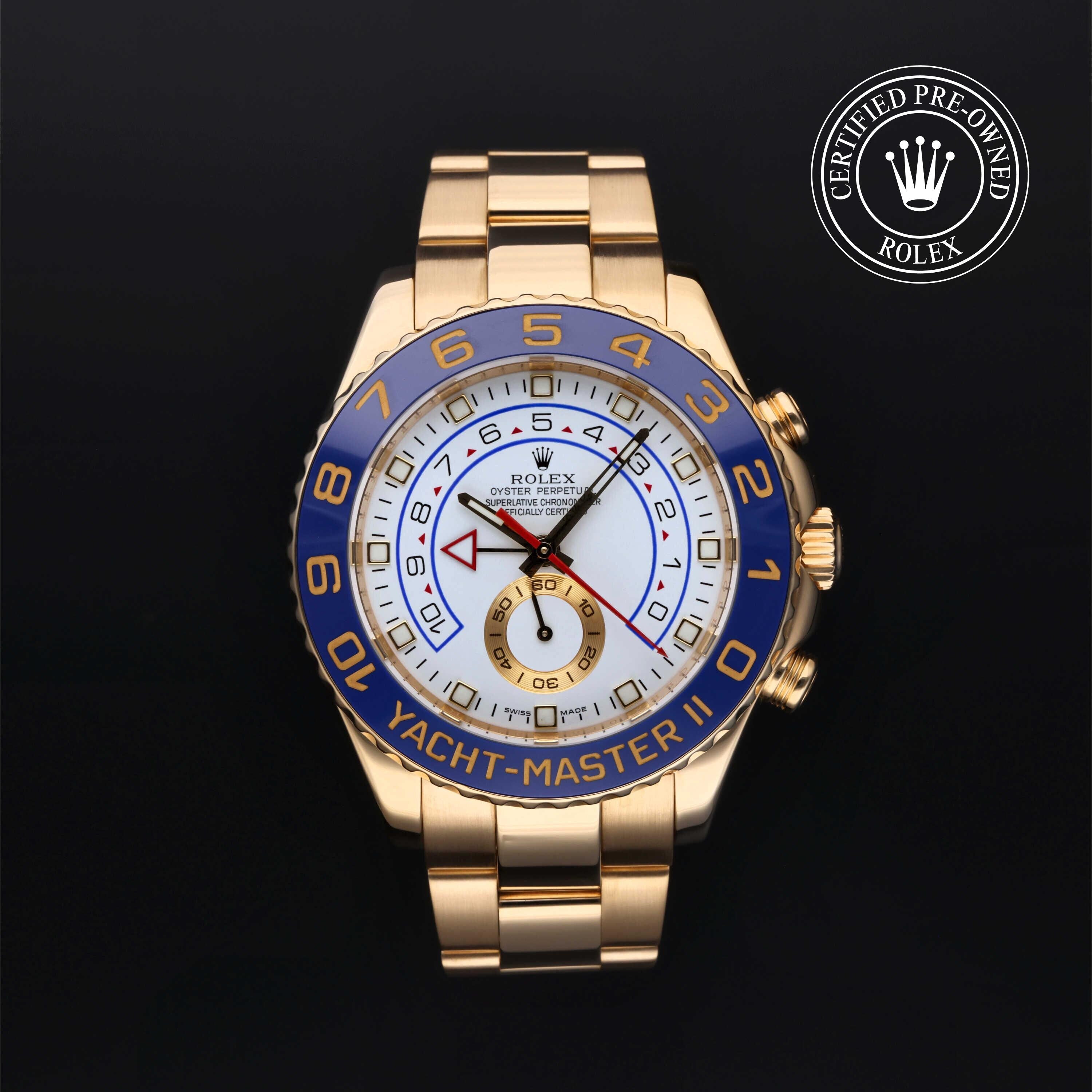 Rolex Certified Pre-owned Yacht-Master M116688-0001 front on black background