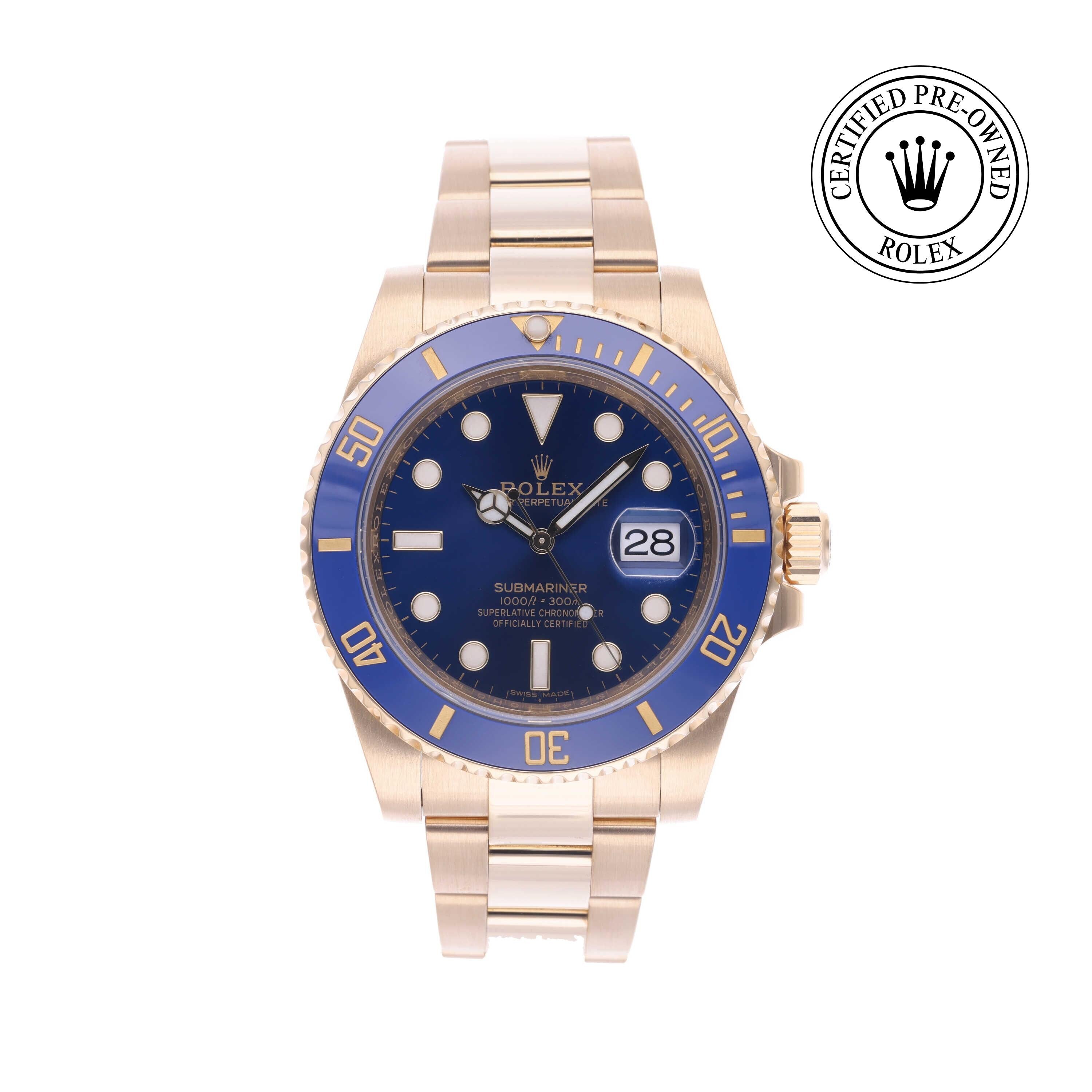 Rolex Certified Pre-owned Submariner M116618LB-0003 front on white background