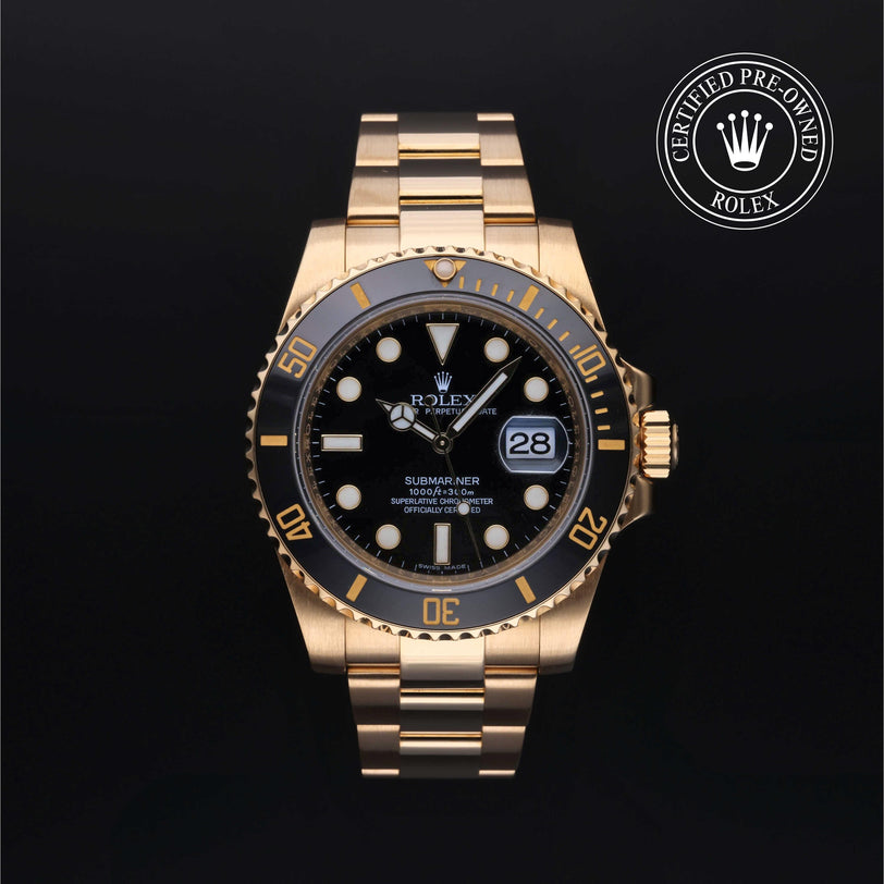 Rolex Certified Pre-owned Submariner M116618LN-0001 front on black background