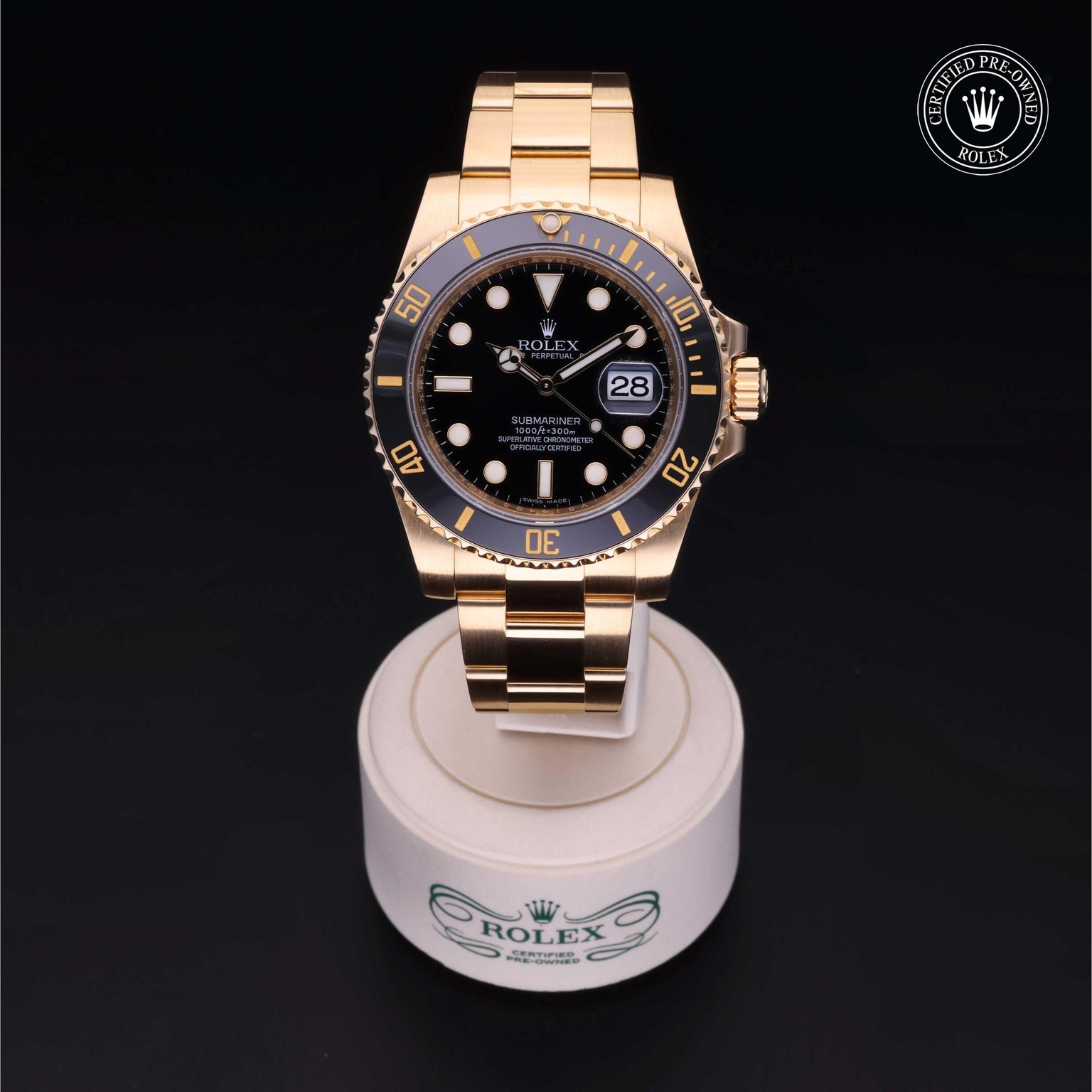 Rolex Certified Pre-owned Submariner M116618LN-0001 front on black background