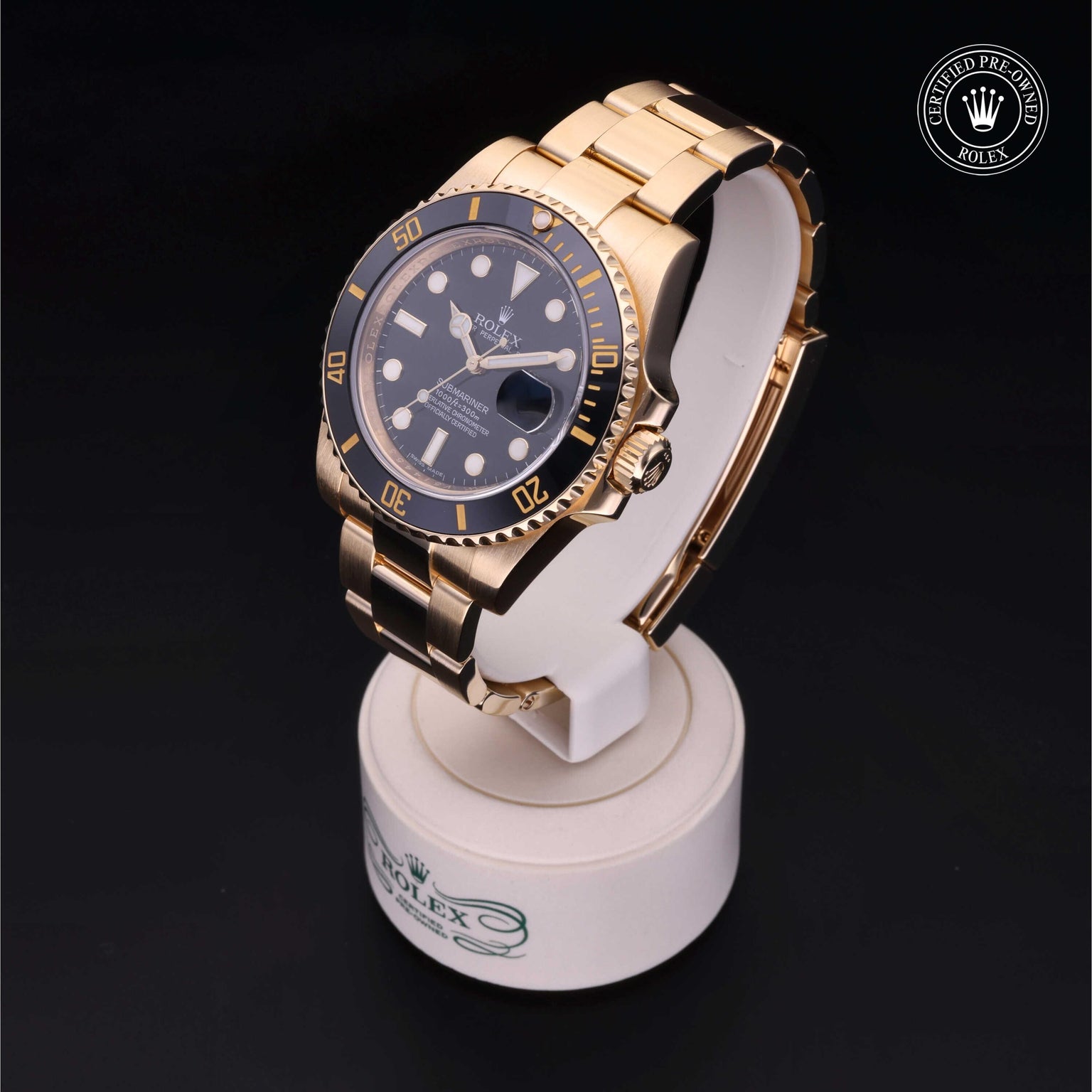 Rolex Certified Pre-owned Submariner M116618LN-0001 front on black background