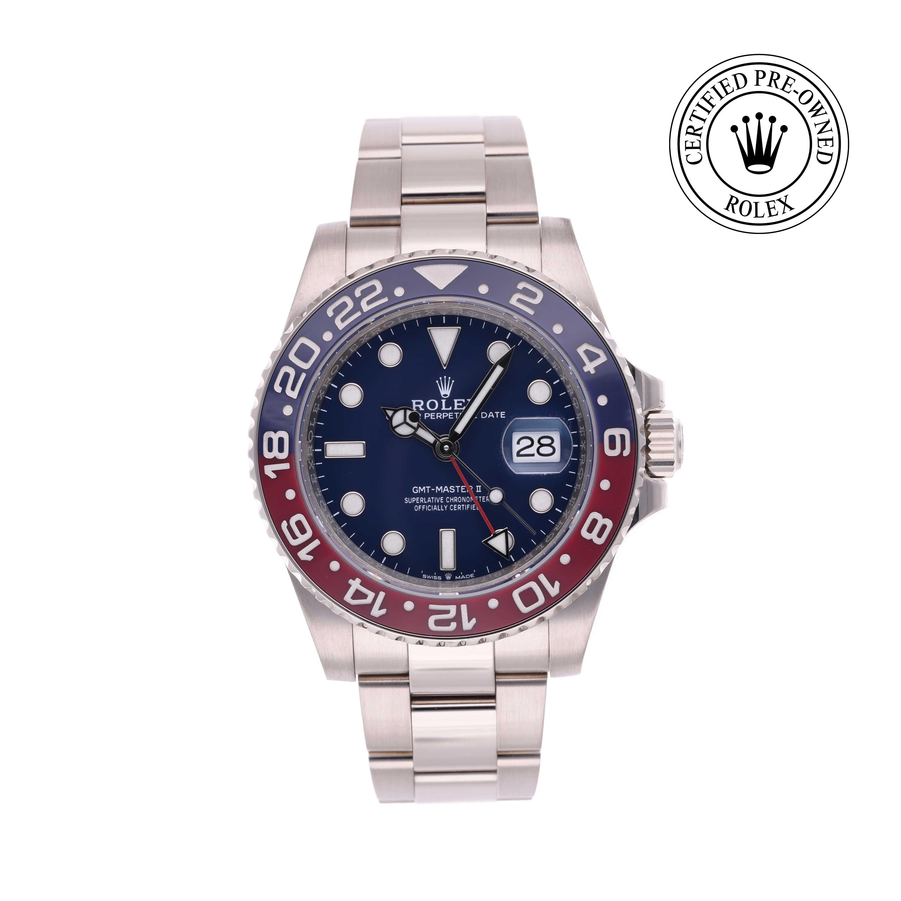 Rolex Certified Pre-owned GMT M126719BLRO-0003 front on white background