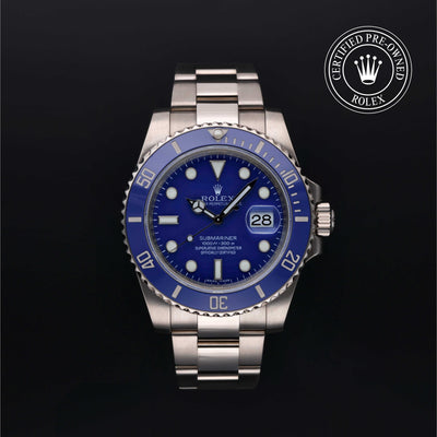 Rolex Certified Pre-owned Submariner M116619LB-0001 front on black background