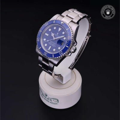 Rolex Certified Pre-owned Submariner M116619LB-0001 front on black background