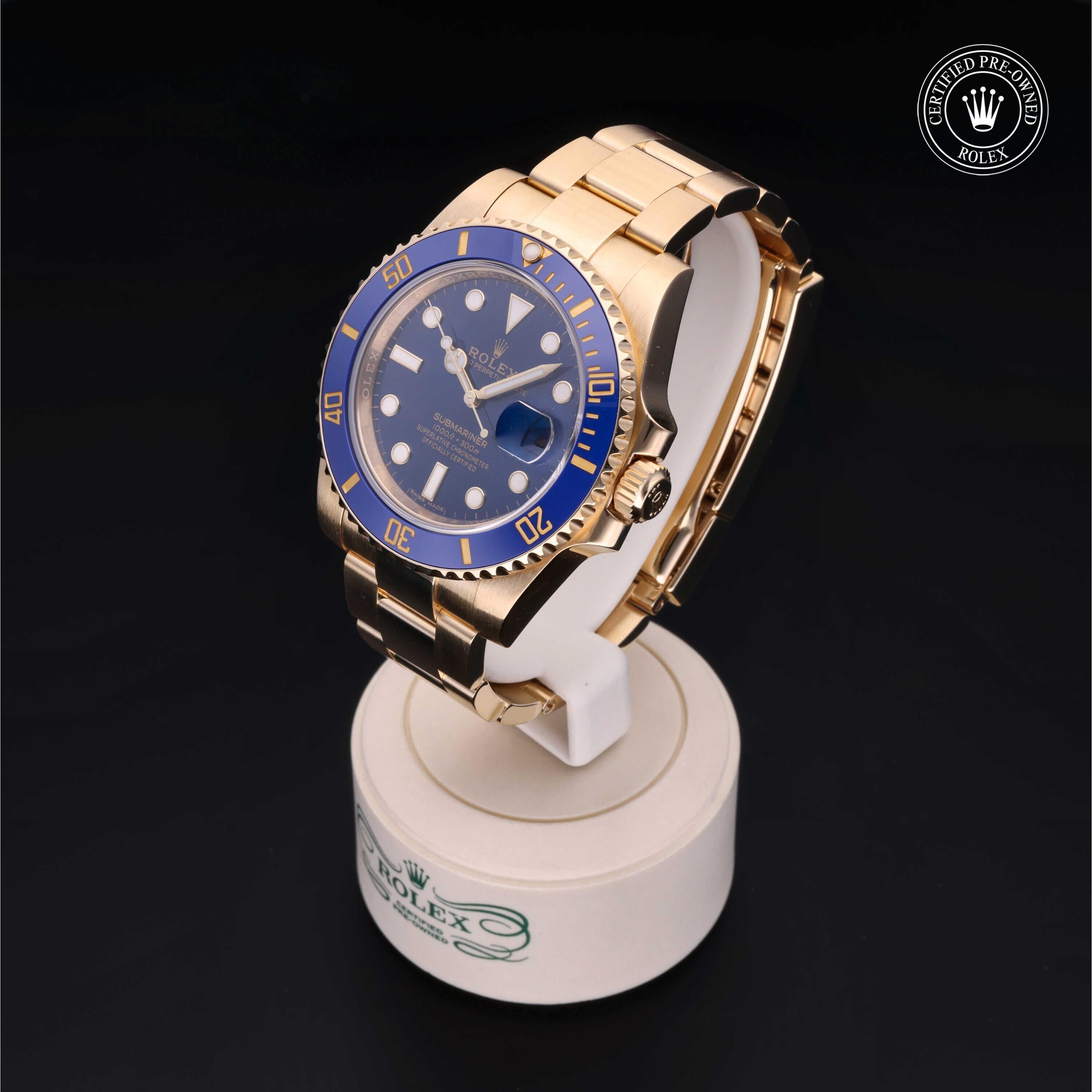 Rolex Certified Pre-owned Submariner M116618LB-0003 front on black background