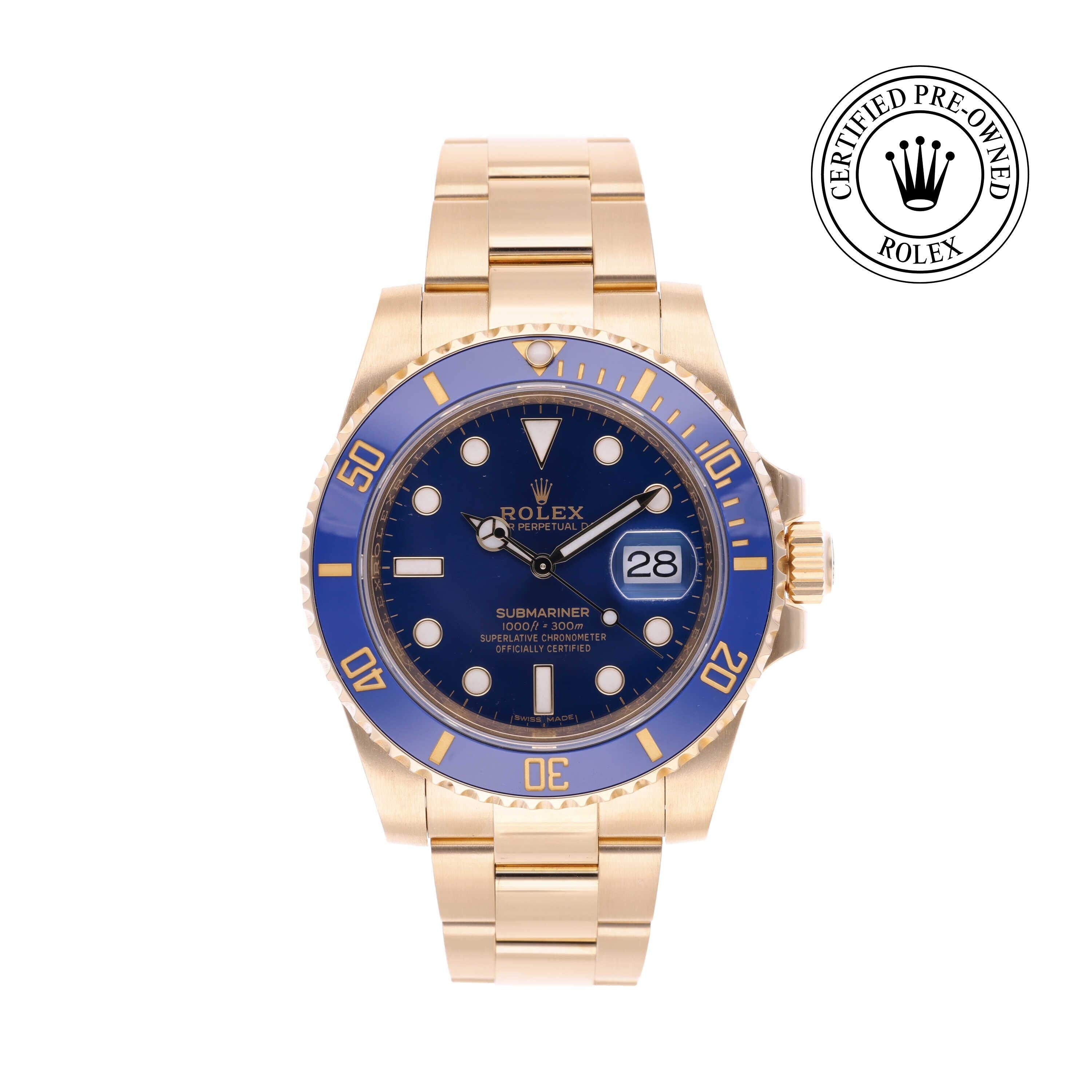 Rolex Certified Pre-owned Submariner M116618LB-0003 front on white background