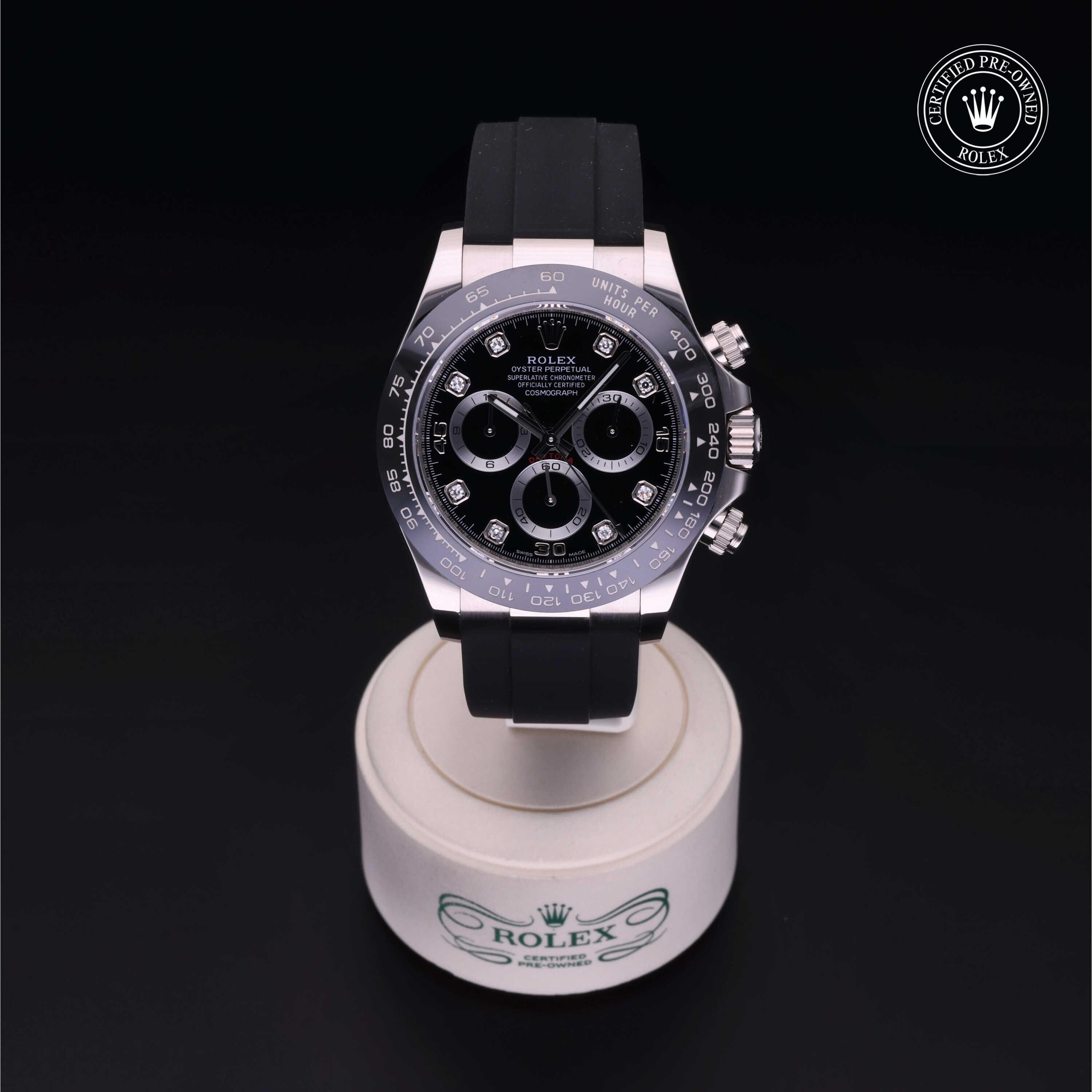 Rolex Certified Pre-owned Daytona M116519LN-0025 front on black background