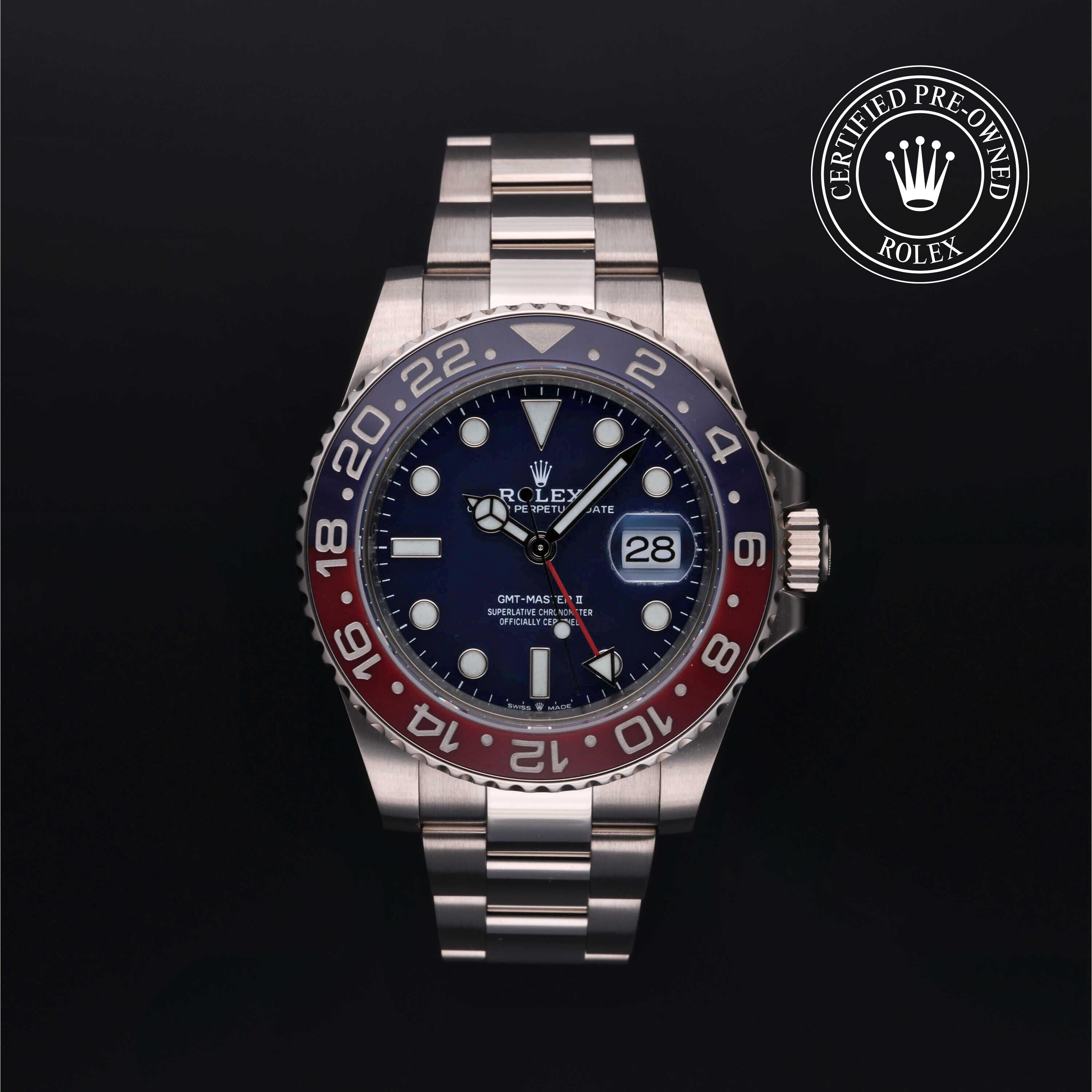 Rolex Certified Pre-owned GMT M126719BLRO-0003 front on black background