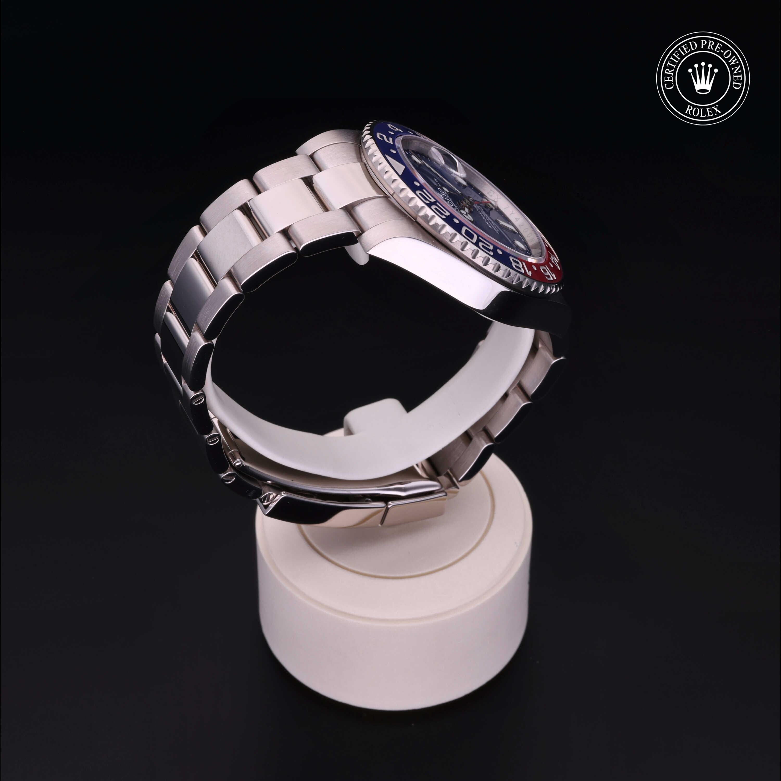 Rolex Certified Pre-owned GMT M126719BLRO-0003 front on black background
