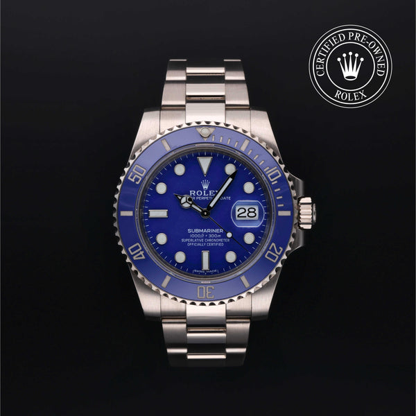 Rolex Certified Pre-owned Submariner M116619LB-0001 front on black background