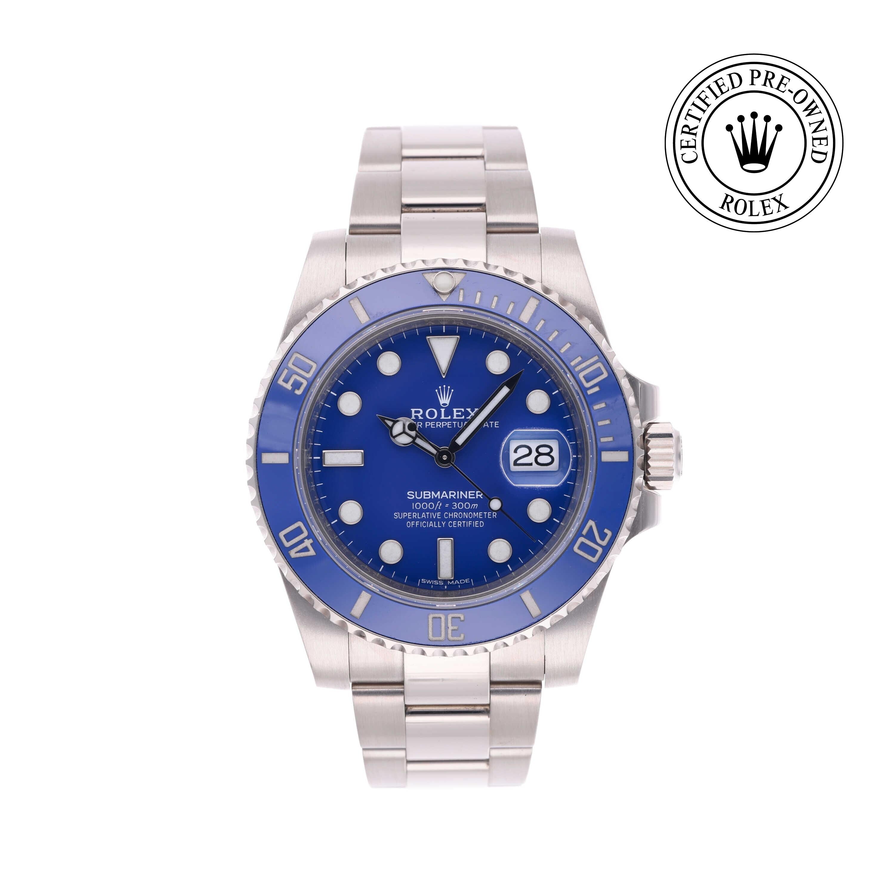 Rolex Certified Pre-owned Submariner M116619LB-0001 front on white background