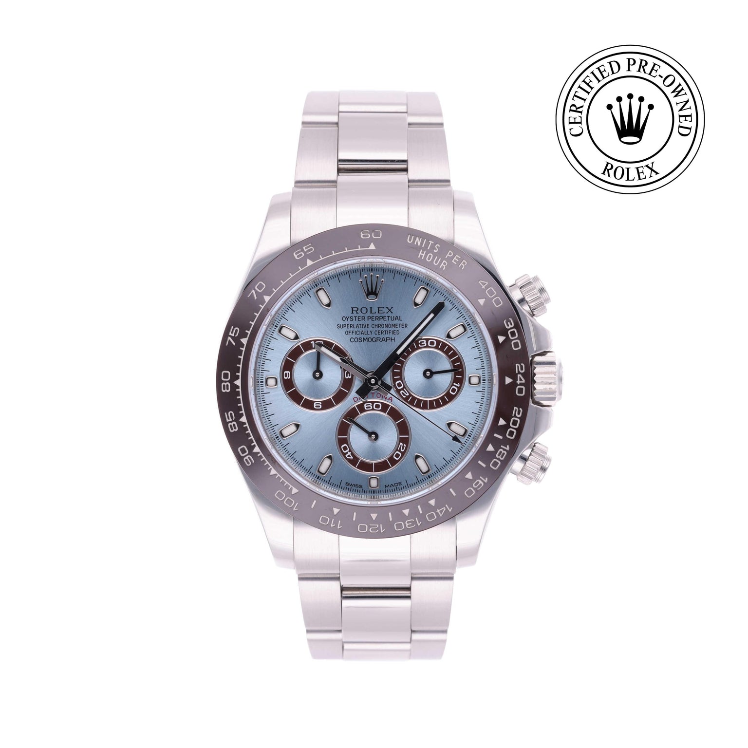 Rolex Certified Pre-owned Daytona M116506-0001 front on white background