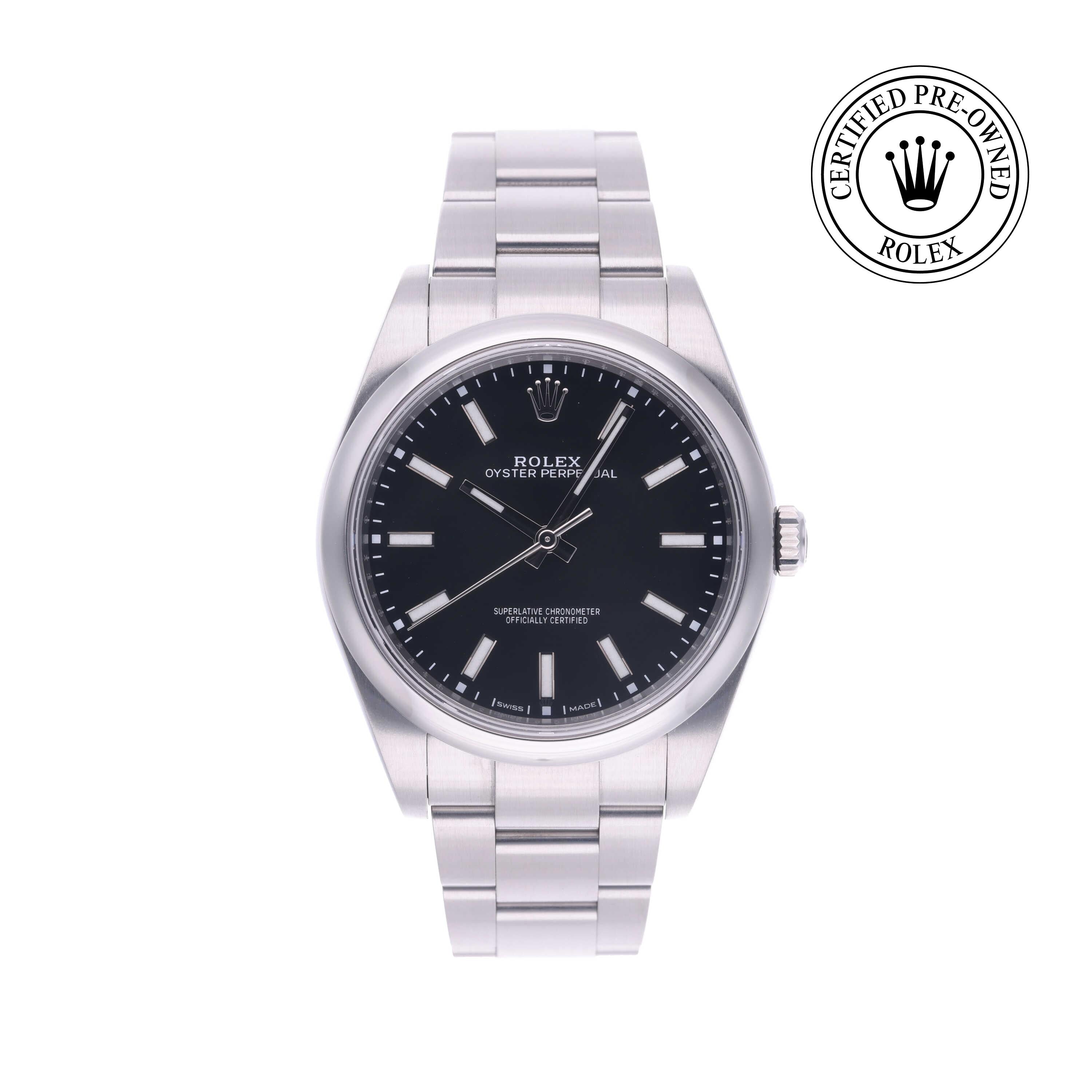 Rolex Certified Pre-owned Oyster Perpetual M114300-0005 front on white background