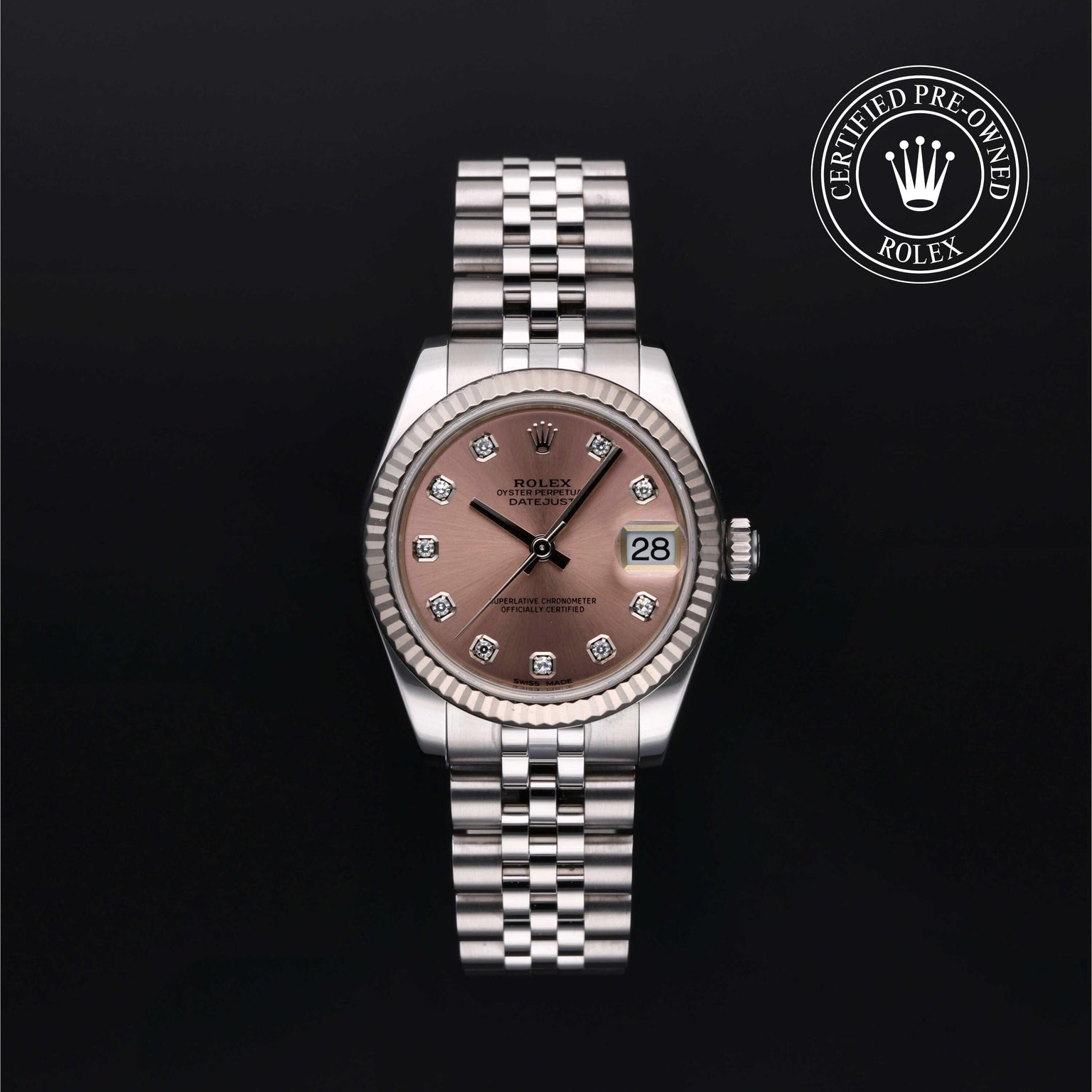 Rolex Certified Pre-owned Lady Datejust M178274-0022 front on black background
