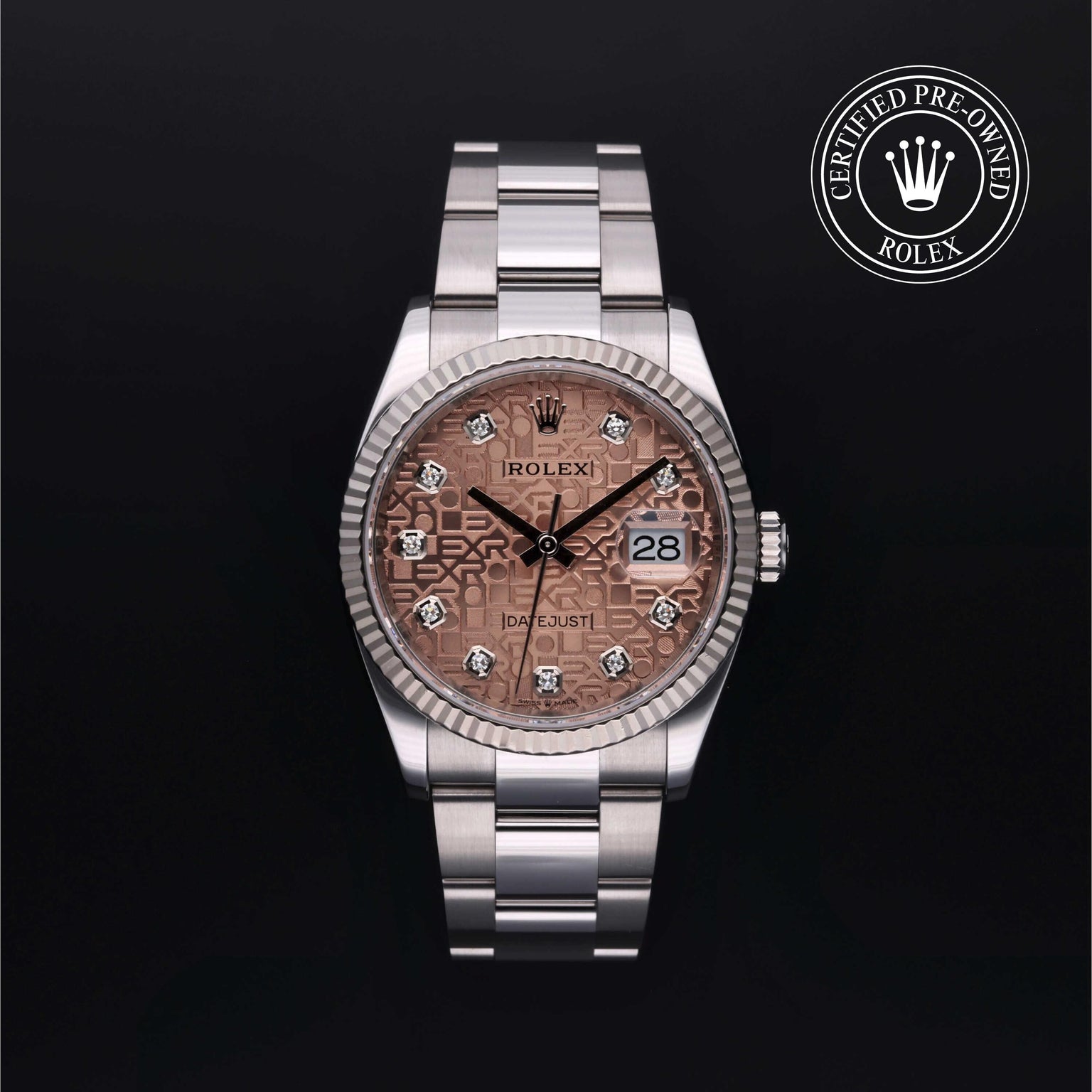 Rolex Certified Pre-owned Datejust M126234-0023 front on black background