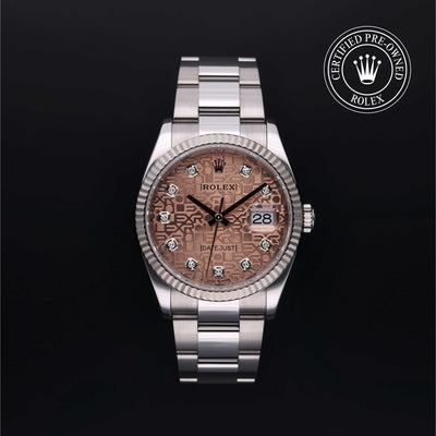 Rolex Certified Pre-owned Datejust M126234-0023 front on black background