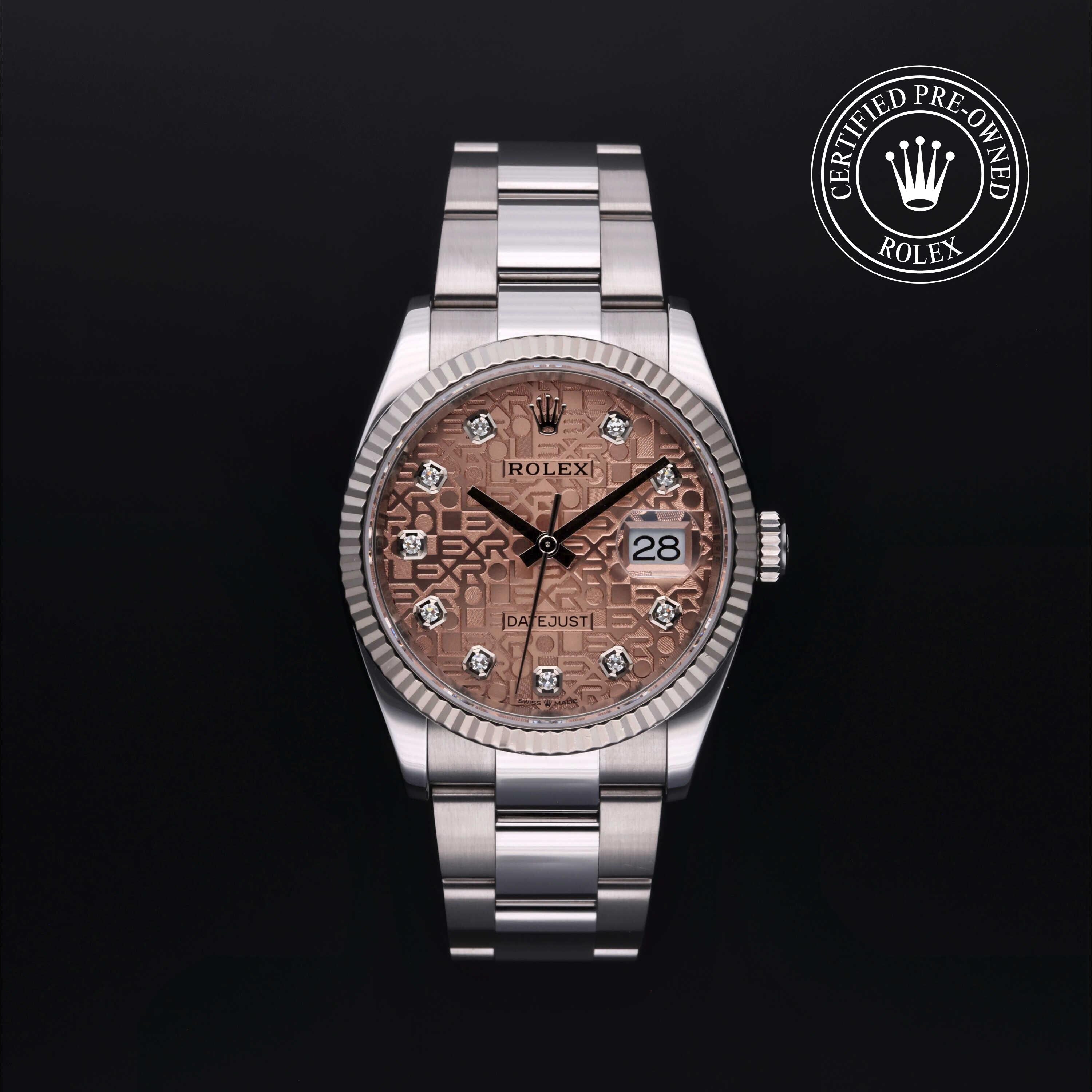 Rolex Certified Pre-owned Datejust M126234-0023 front on black background