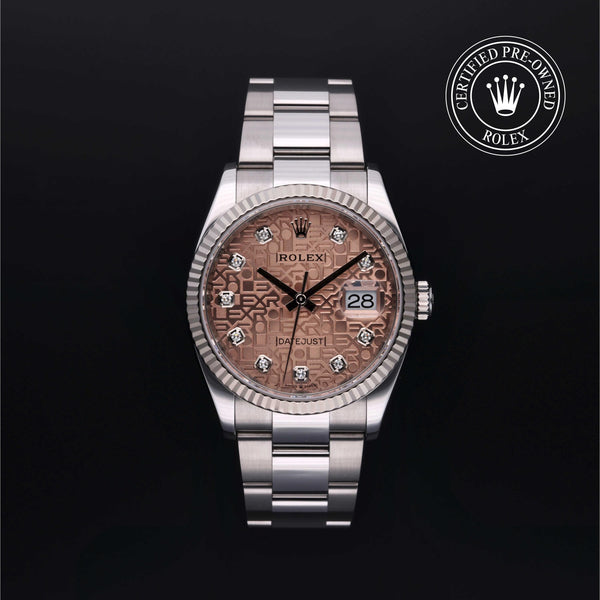 Rolex Certified Pre-owned Datejust M126234-0023 front on black background