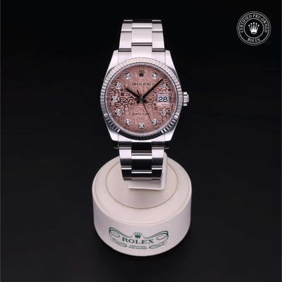 Rolex Certified Pre-owned Datejust M126234-0023 front on black background