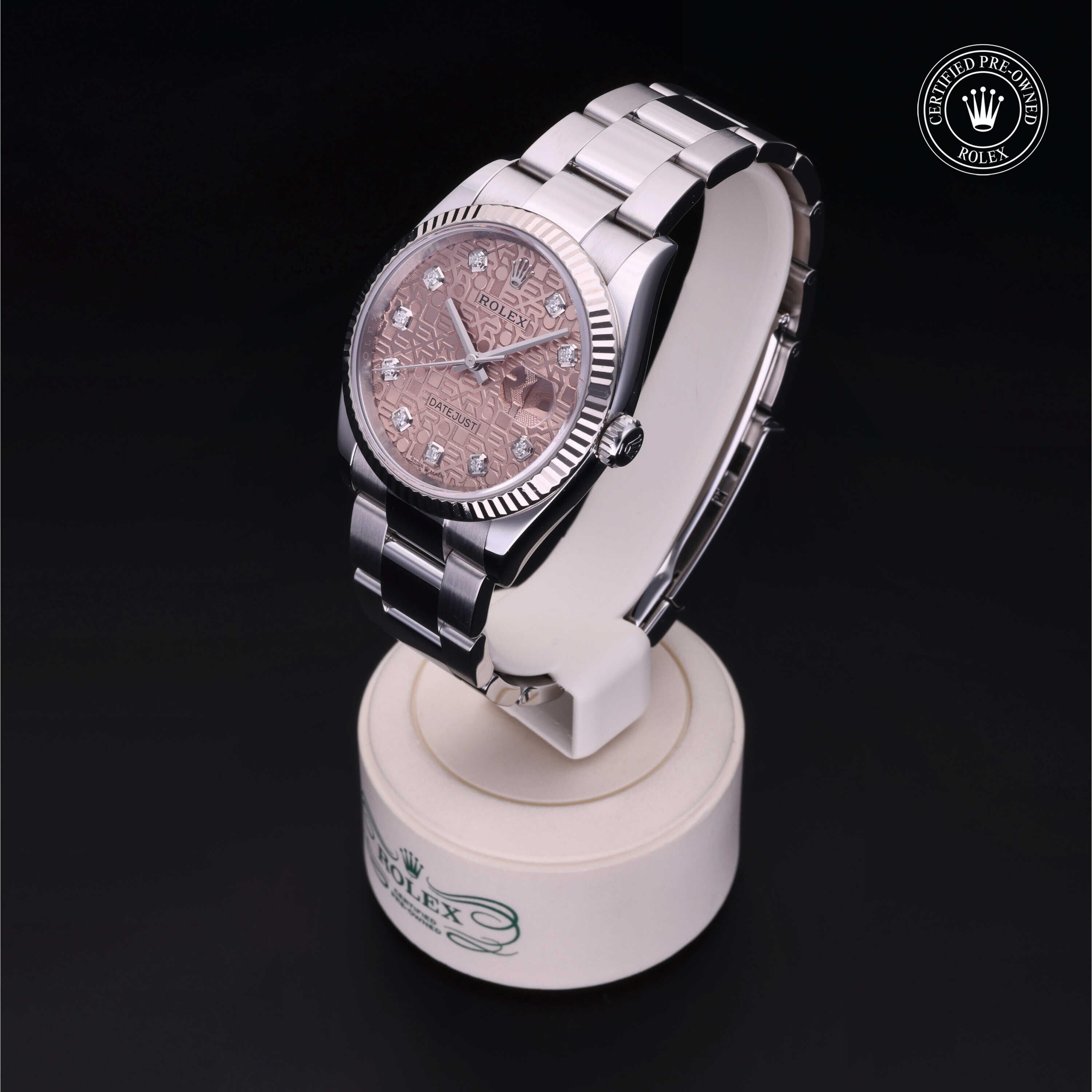 Rolex Certified Pre-owned Datejust M126234-0023 front on black background