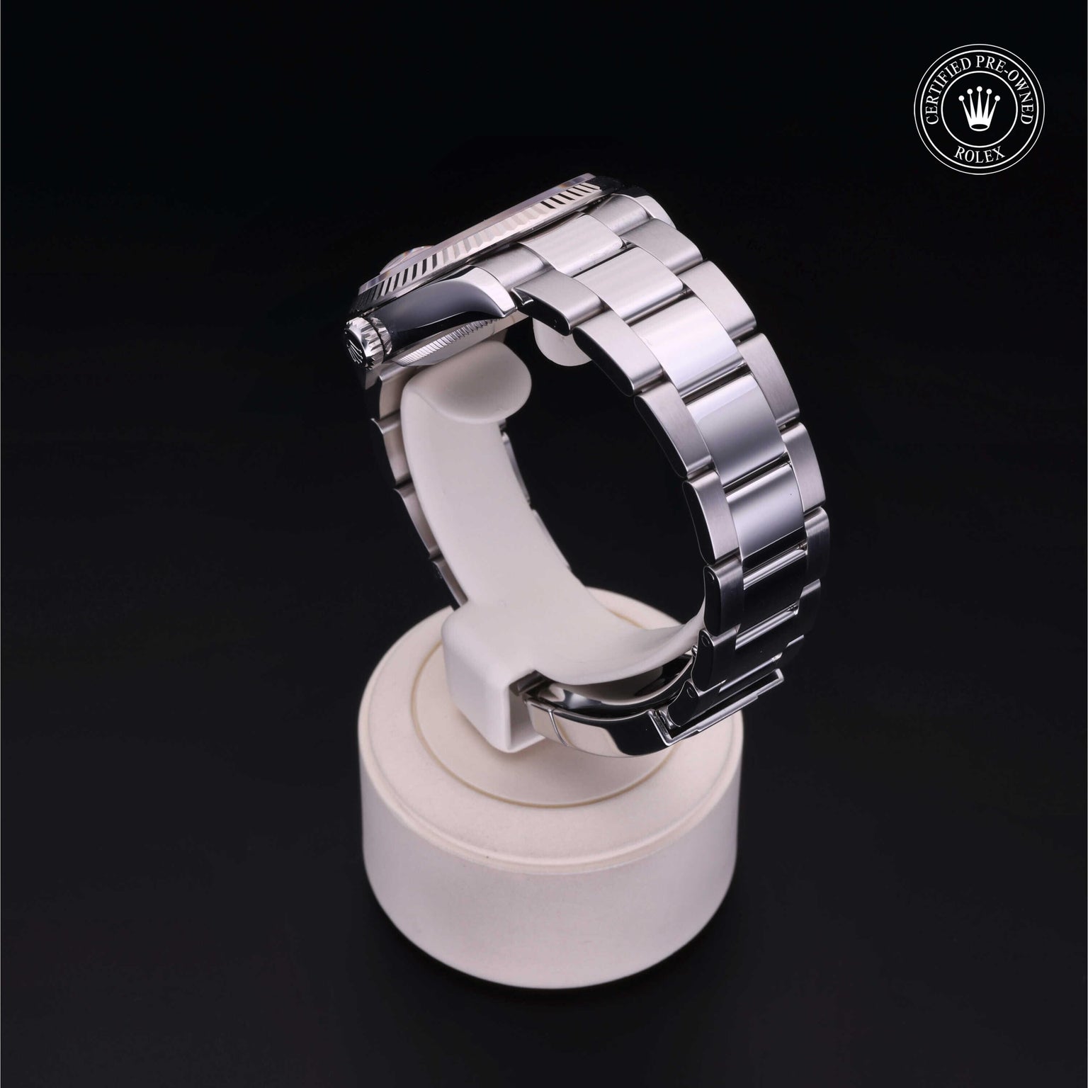 Rolex Certified Pre-owned Datejust M126234-0023 front on black background