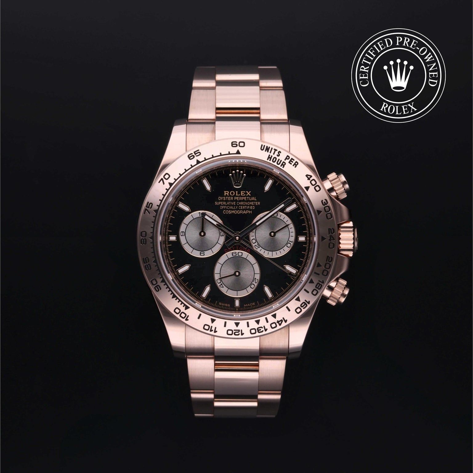 Rolex Certified Pre-owned Daytona M126505-0001 front on black background