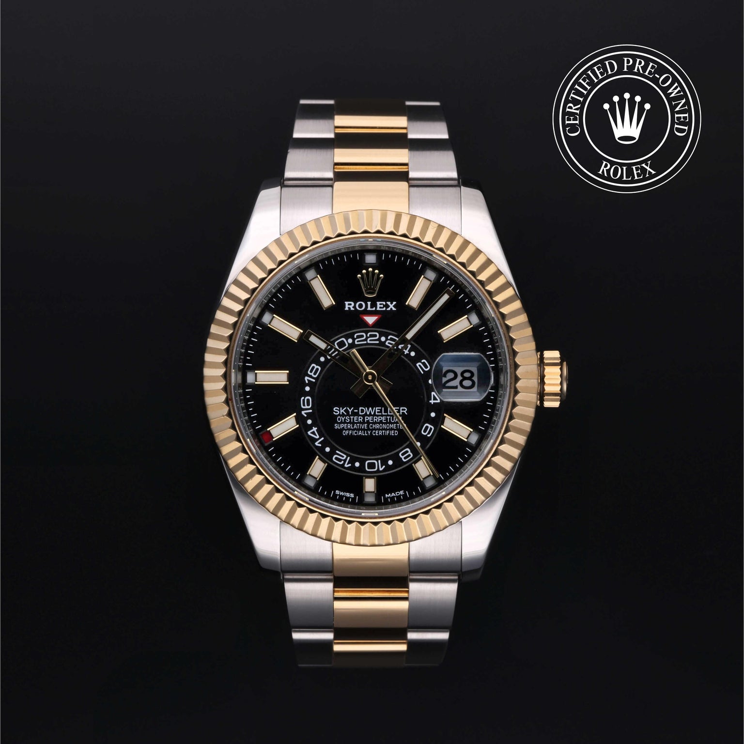 Rolex Certified Pre-owned Sky-Dweller M326933-0002 front on black background