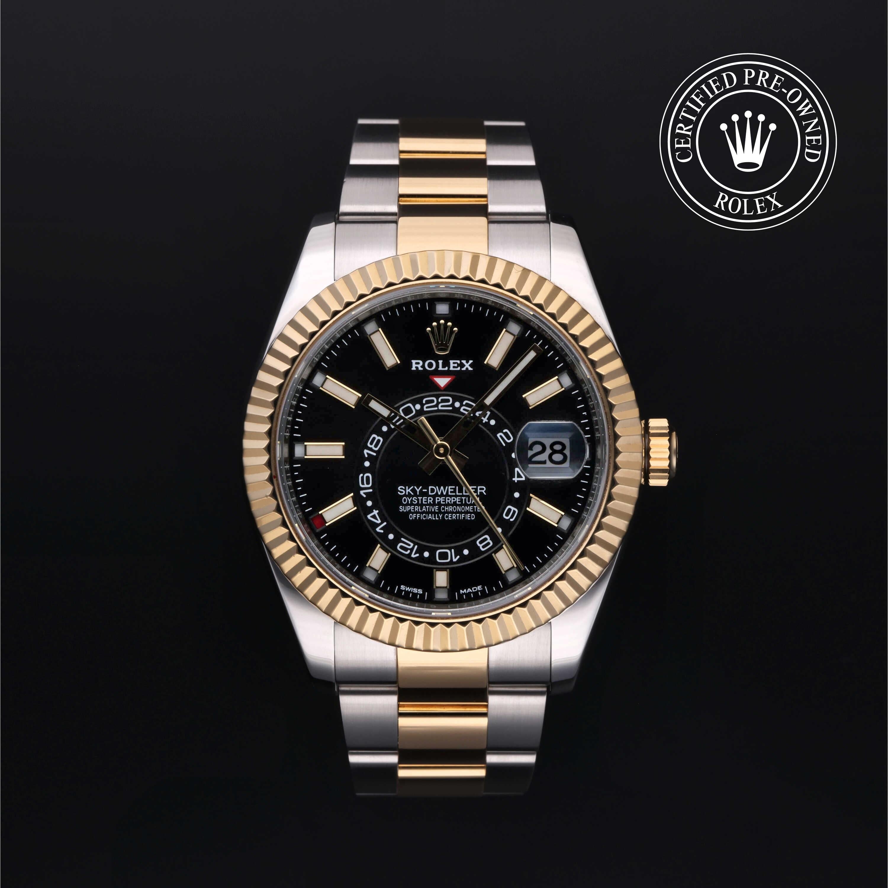 Rolex Certified Pre-owned Sky-Dweller M326933-0002 front on black background