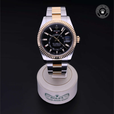 Rolex Certified Pre-owned Sky-Dweller M326933-0002 front on black background