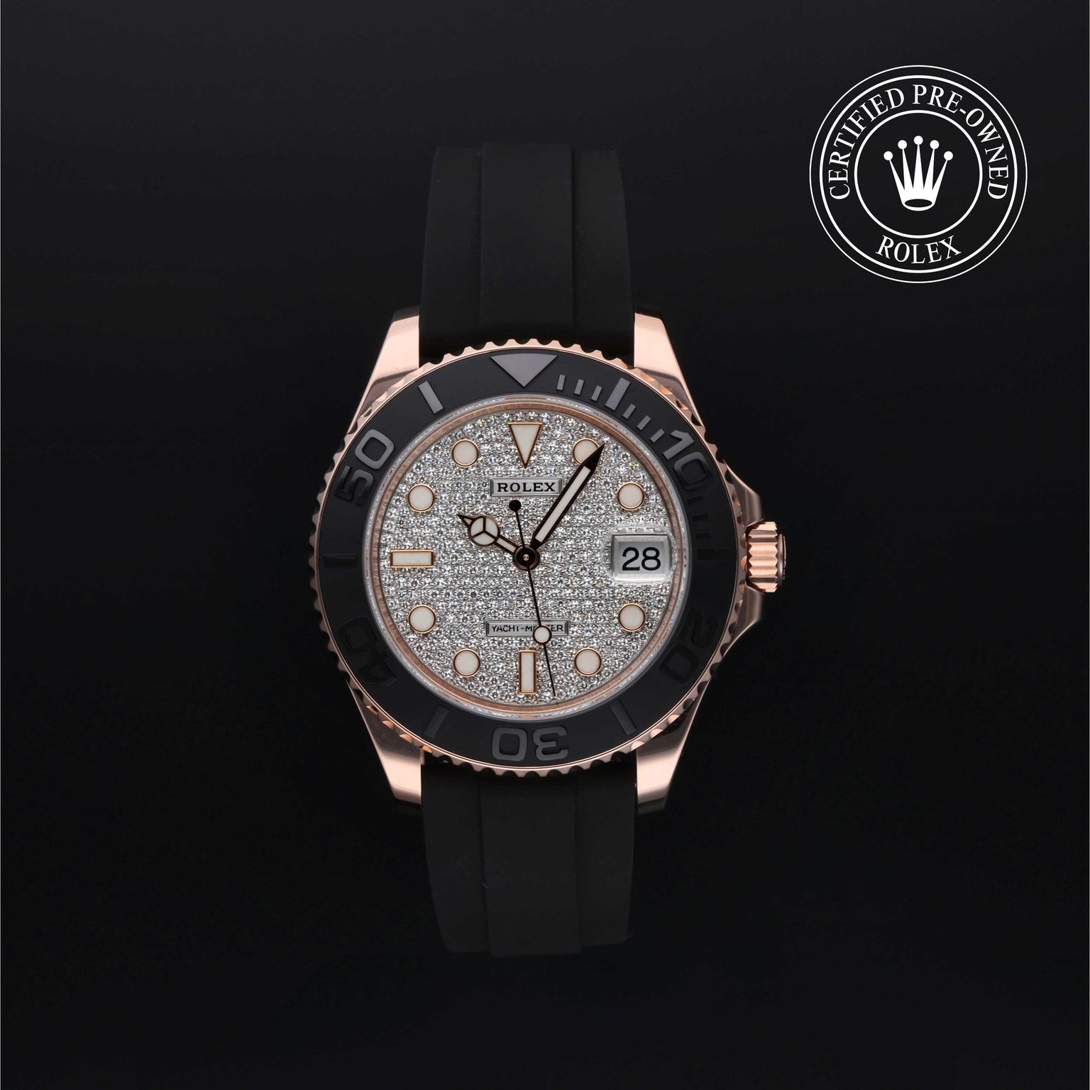 Rolex Certified Pre-owned Yacht-Master M268655-0008 front on black background