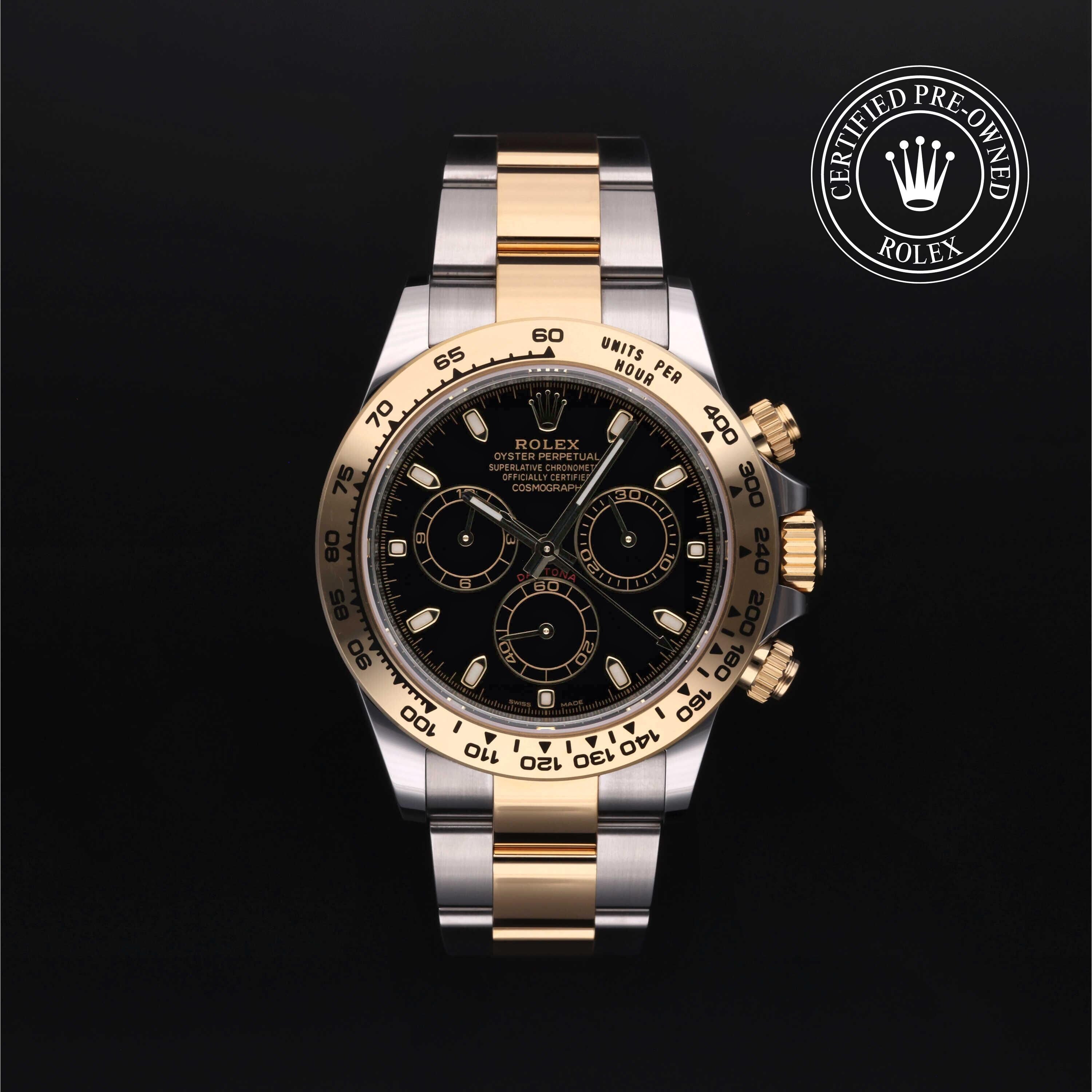 Rolex Certified Pre-owned Daytona M116503-0004 front on black background